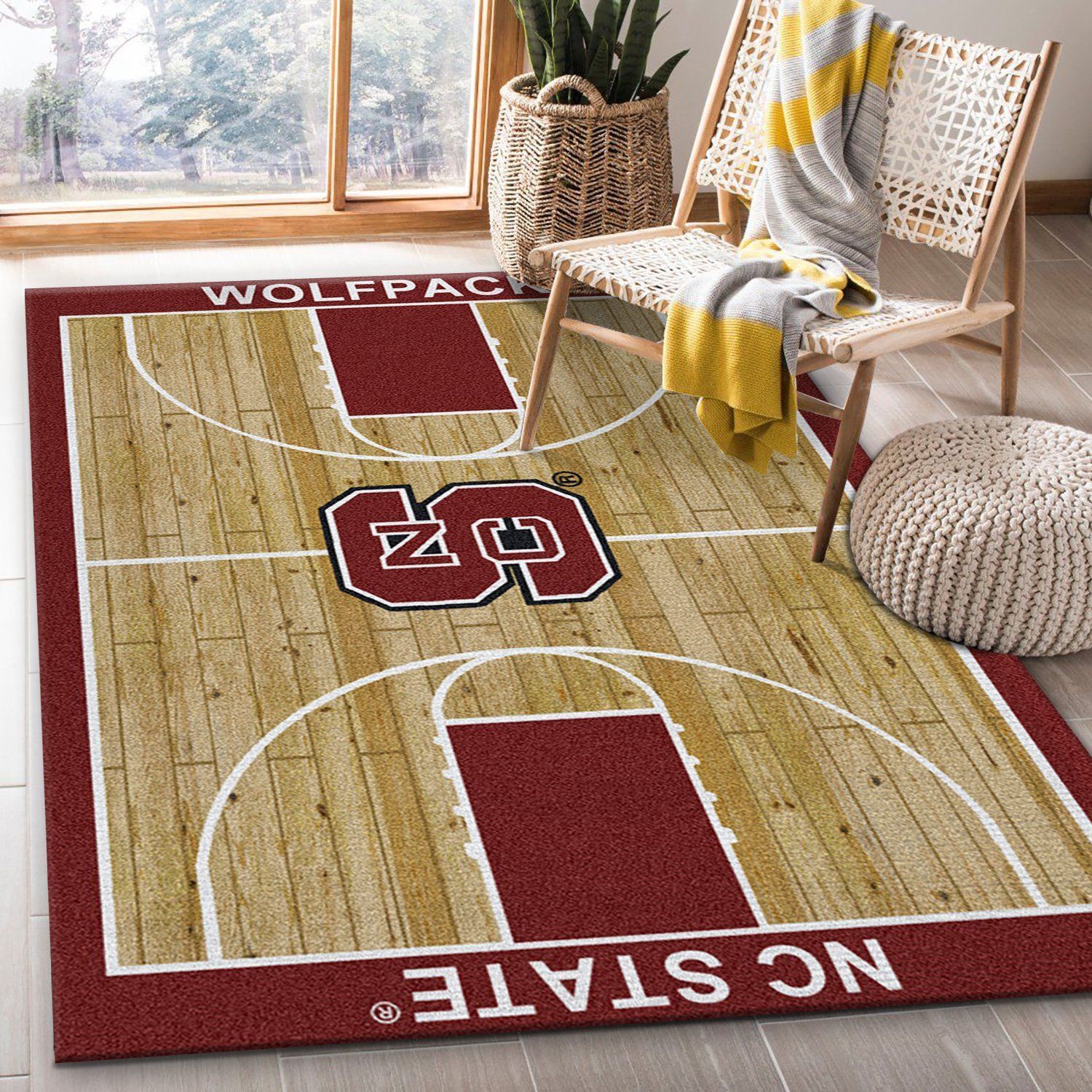 College Home Court North Carolina State Basketball Team Logo Area Rug, Kitchen Rug, US Gift Decor - Indoor Outdoor Rugs