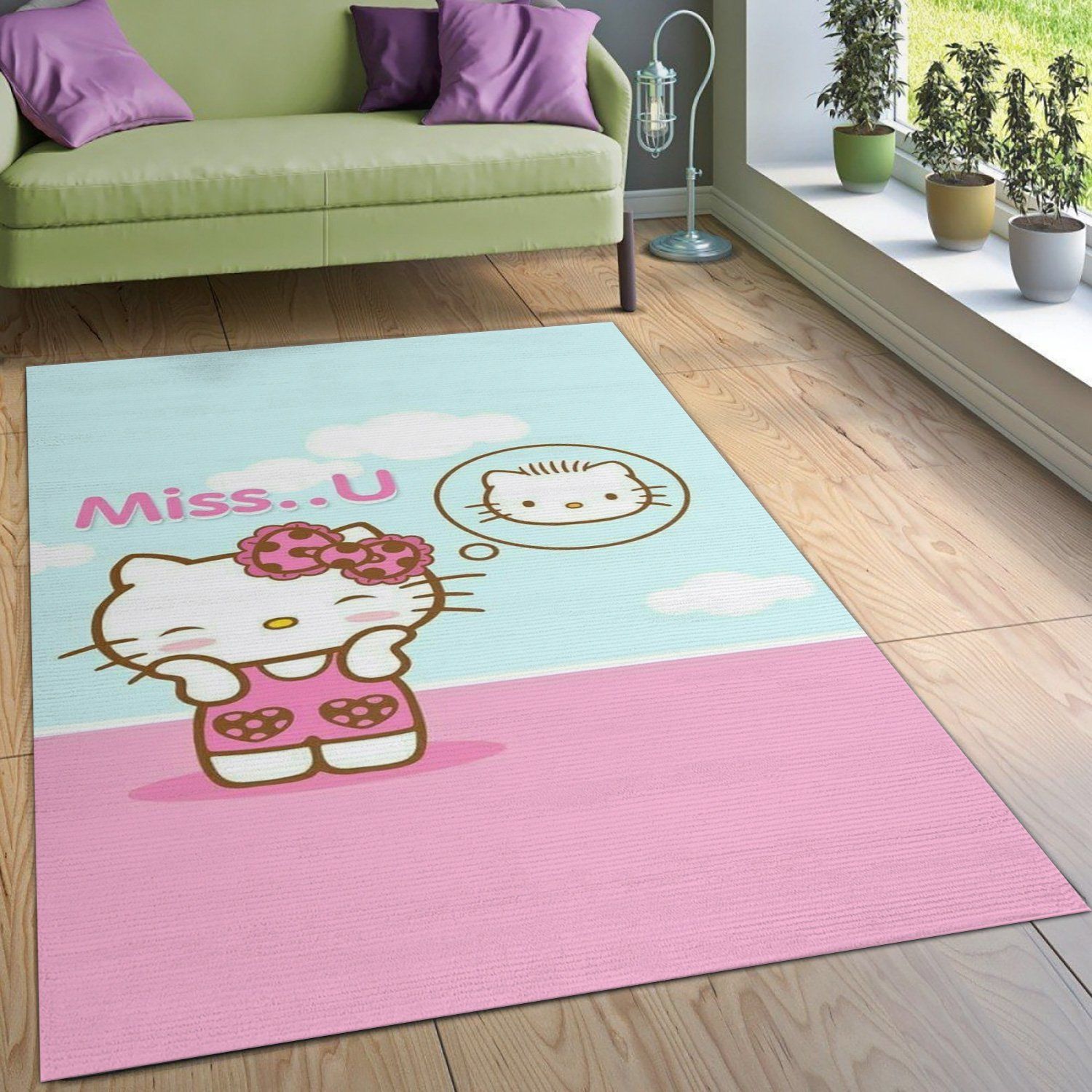 Hello Kitty Blue Area Rug Living Room Rug US Gift Decor - Indoor Outdoor Rugs