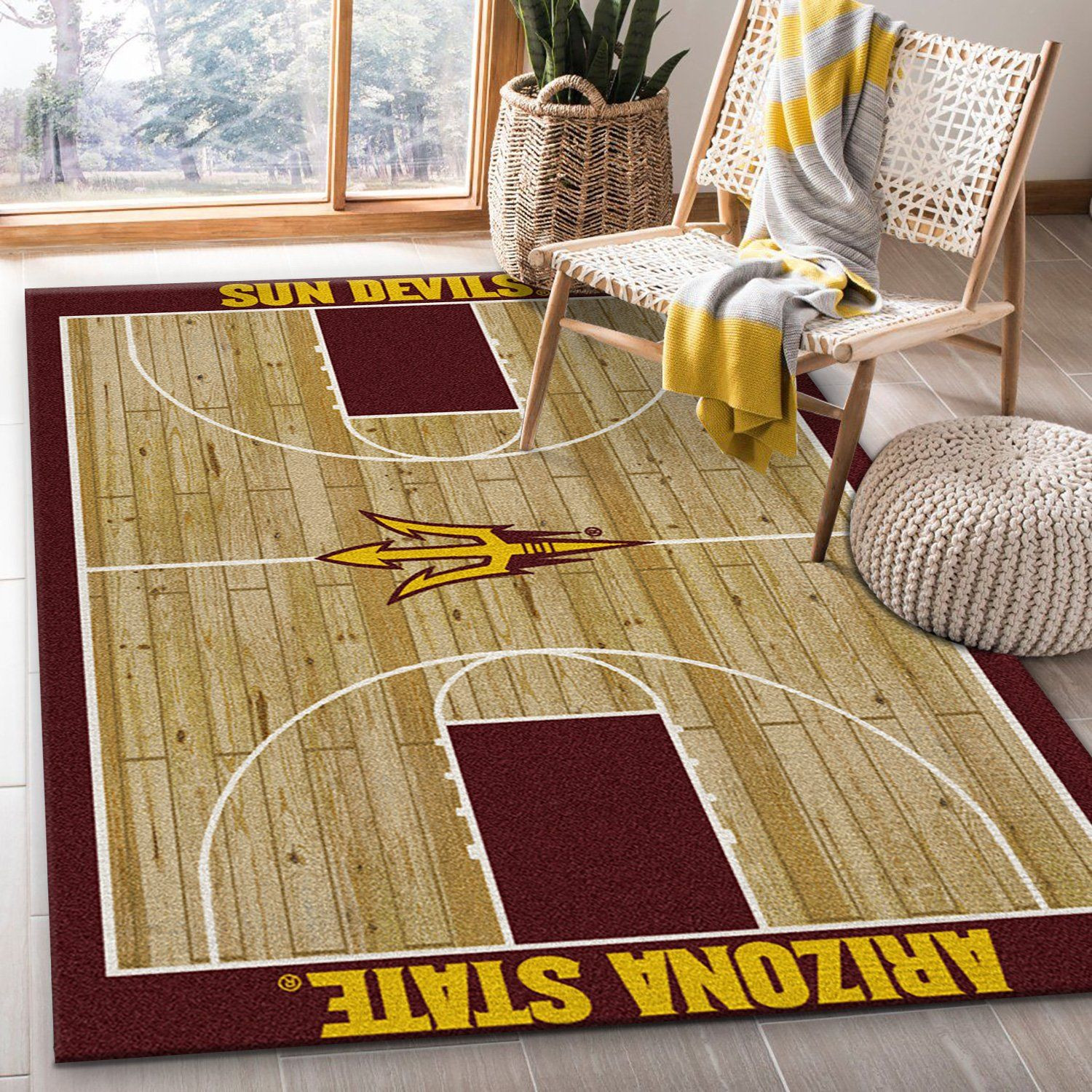 College Home Court Arizona State Basketball Team Logo Area Rug, Kitchen Rug, Home Decor Floor Decor - Indoor Outdoor Rugs