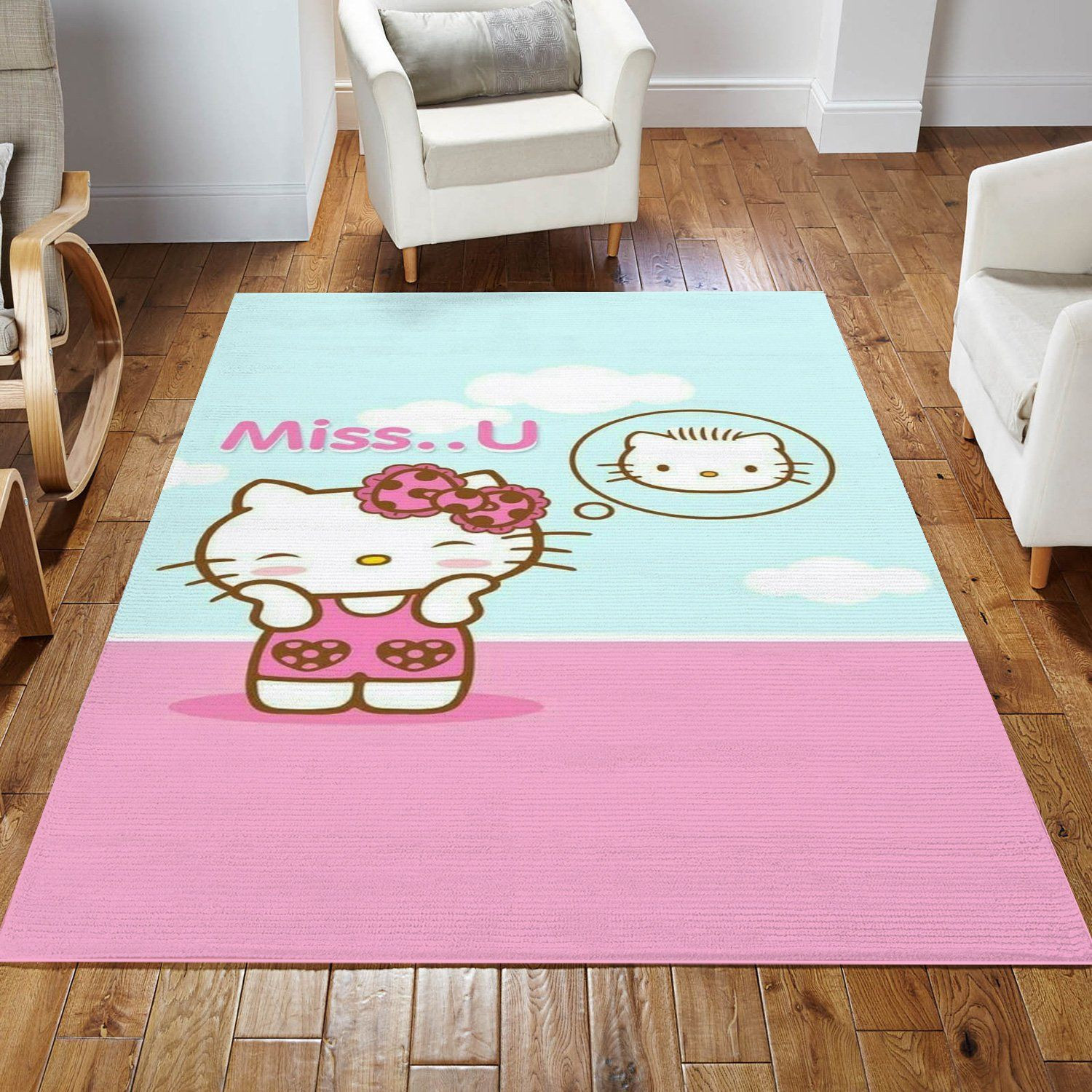 Hello Kitty Blue Area Rug Living Room Rug US Gift Decor - Indoor Outdoor Rugs