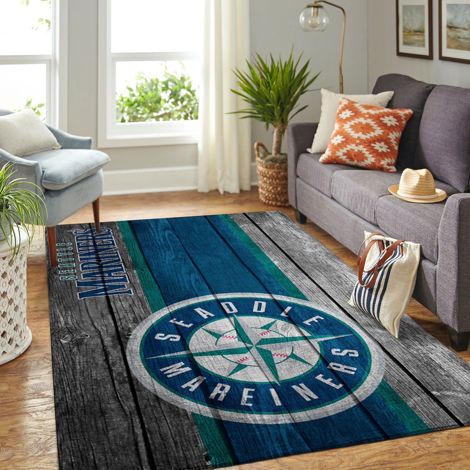 Seattle Mariners Mlb Team Logo Wooden Style Style Nice Gift Home Decor Rectangle Area Rug - Indoor Outdoor Rugs