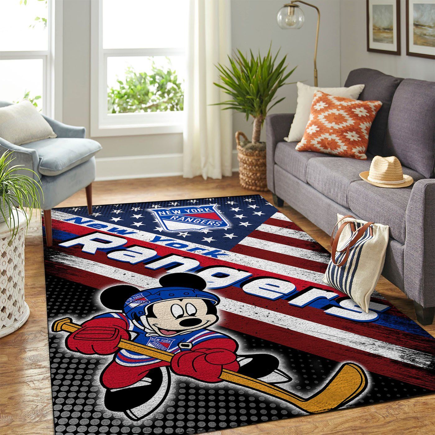 New York Rangers Nhl Team Logo Mickey Us Style Nice Gift Home Decor Rectangle Area Rug - Indoor Outdoor Rugs