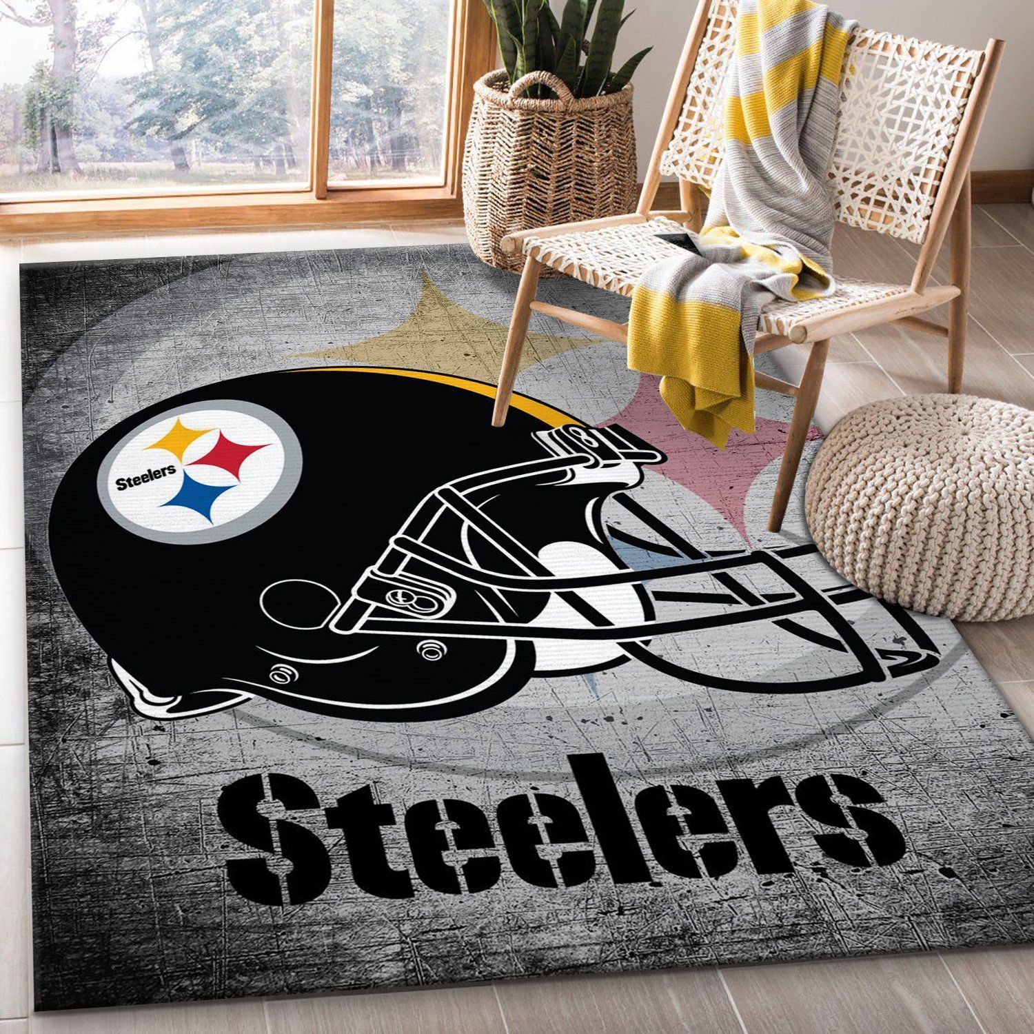 Pittsburgh Steelers Helmet Nfl Football Team Area Rug For Gift Living Room Rug Home US Decor - Indoor Outdoor Rugs