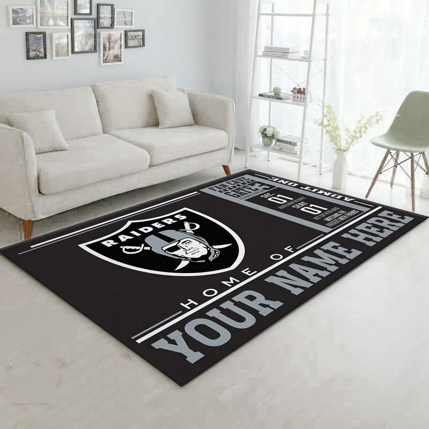 Customizable Las Vegas Raiders Wincraft Personalized NFL Area Rug, Living room and bedroom Rug, US Gift Decor - Indoor Outdoor Rugs