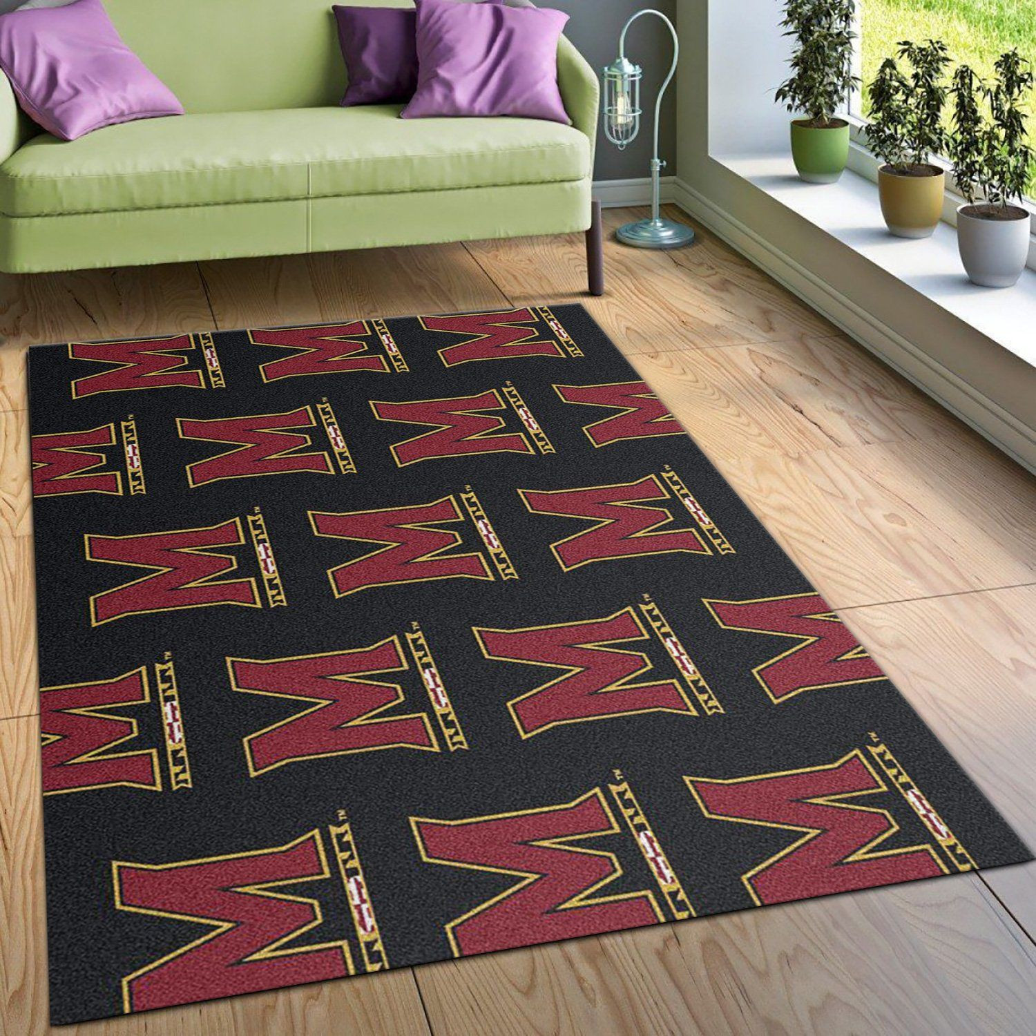 Maryland University Repeating Logo Rug NCAA Area Rug, Bedroom Rug, Family Gift US Decor - Indoor Outdoor Rugs