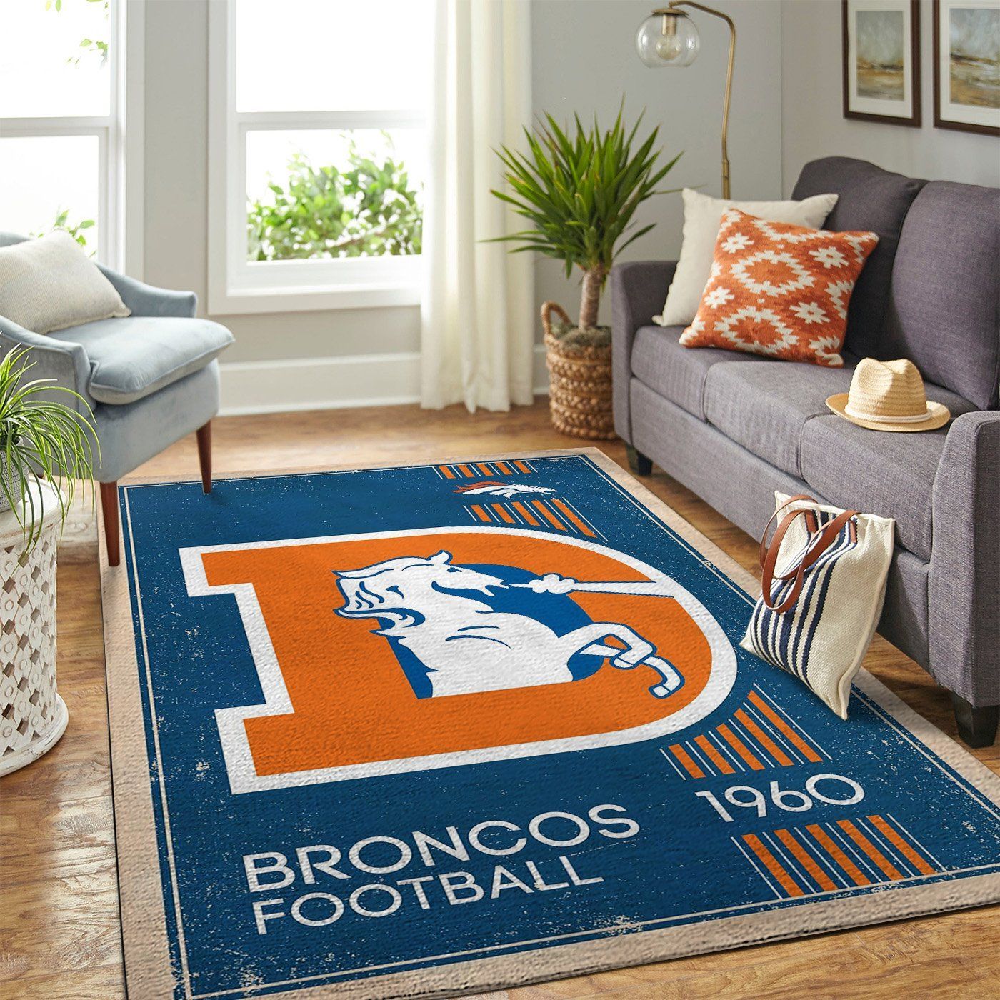 Denver Broncos Nfl Team Logo Retro Style Nice Gift Home Decor Rectangle Area Rug - Indoor Outdoor Rugs