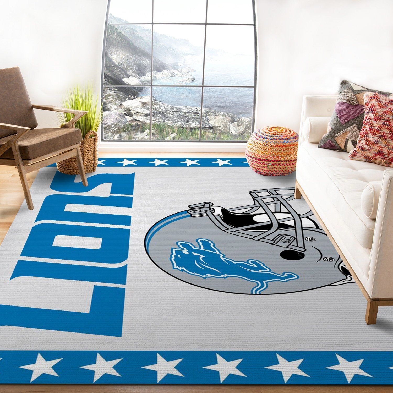 Detroit Lions Banner Nfl Team Logo Rug Bedroom Rug Home US Decor - Indoor Outdoor Rugs