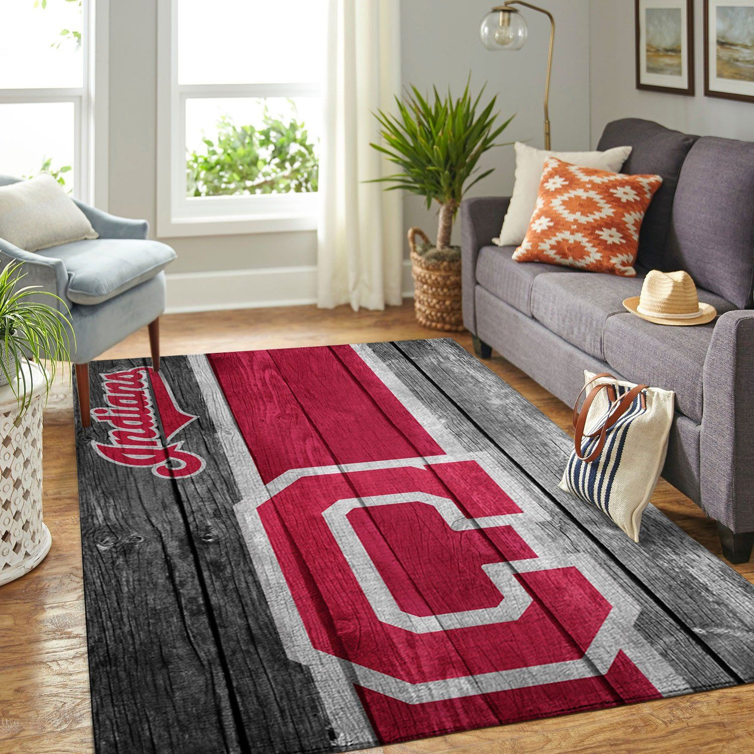 Cleveland Indians Mlb Team Logo Wooden Style Style Nice Gift Home Decor Rectangle Area Rug - Indoor Outdoor Rugs