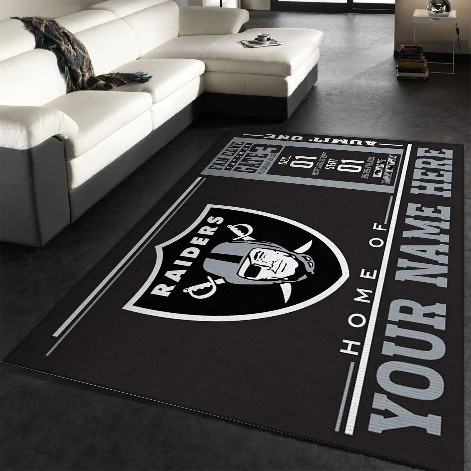 Customizable Las Vegas Raiders Wincraft Personalized NFL Area Rug, Living room and bedroom Rug, US Gift Decor - Indoor Outdoor Rugs