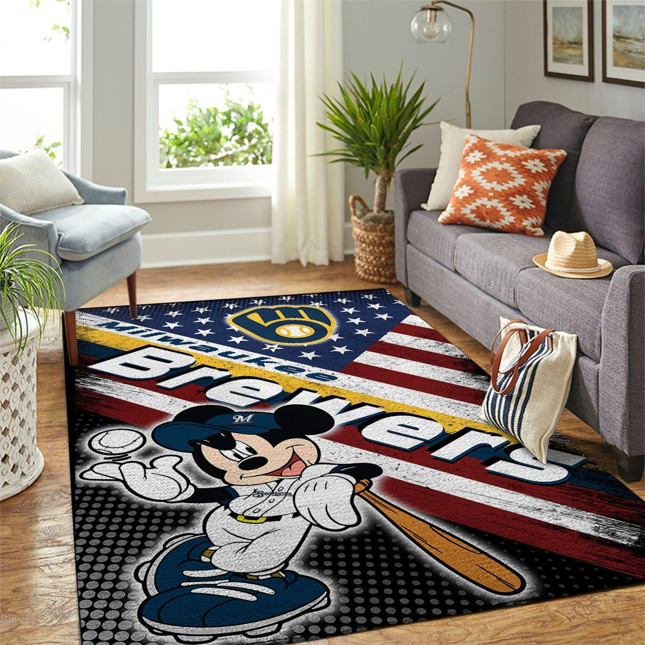 Milwaukee Brewers Mlb Team Logo Mickey Us Style Nice Gift Home Decor Rectangle Area Rug - Indoor Outdoor Rugs