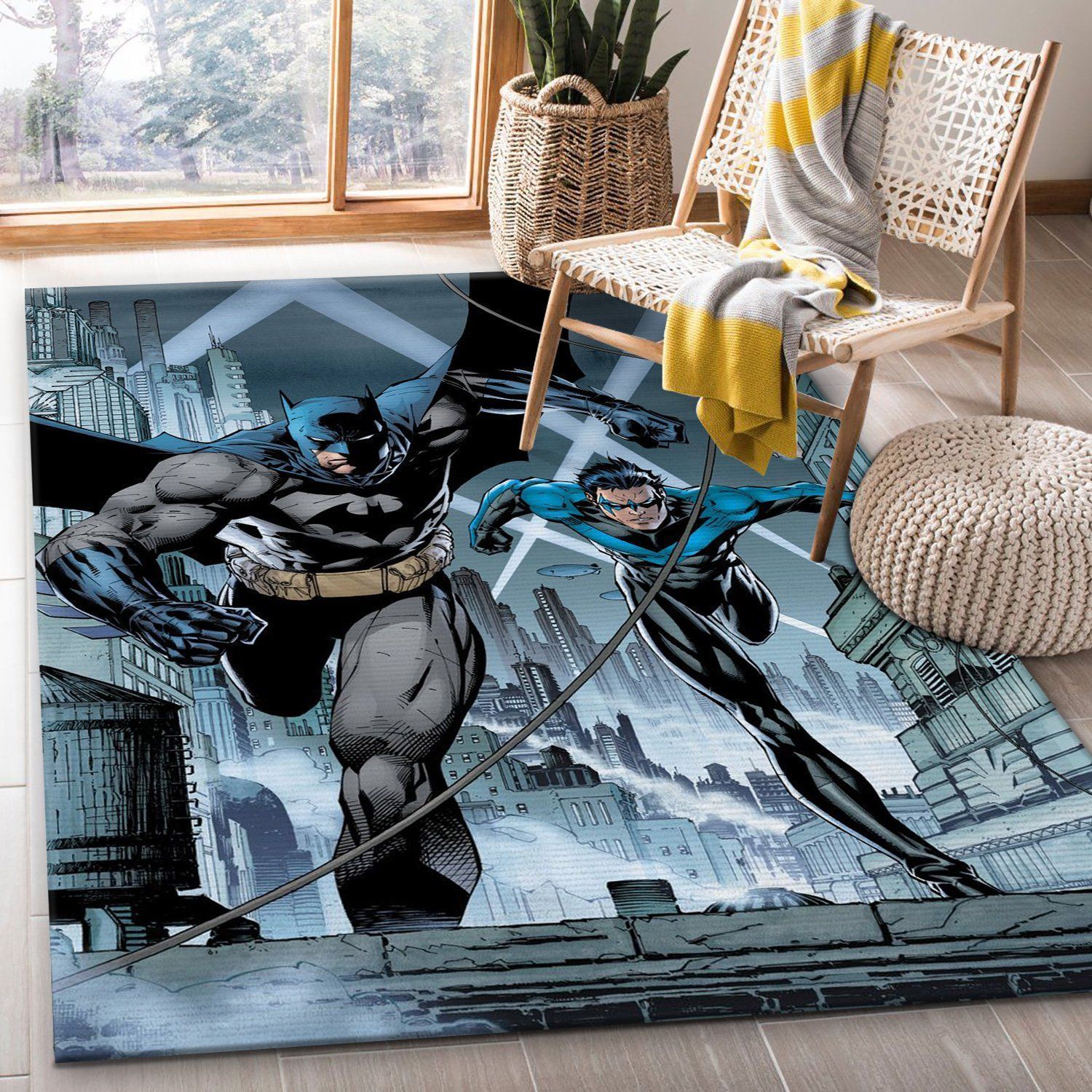 Batman And Nightwing Area Rug Carpet, Bedroom, Home US Decor - Indoor Outdoor Rugs