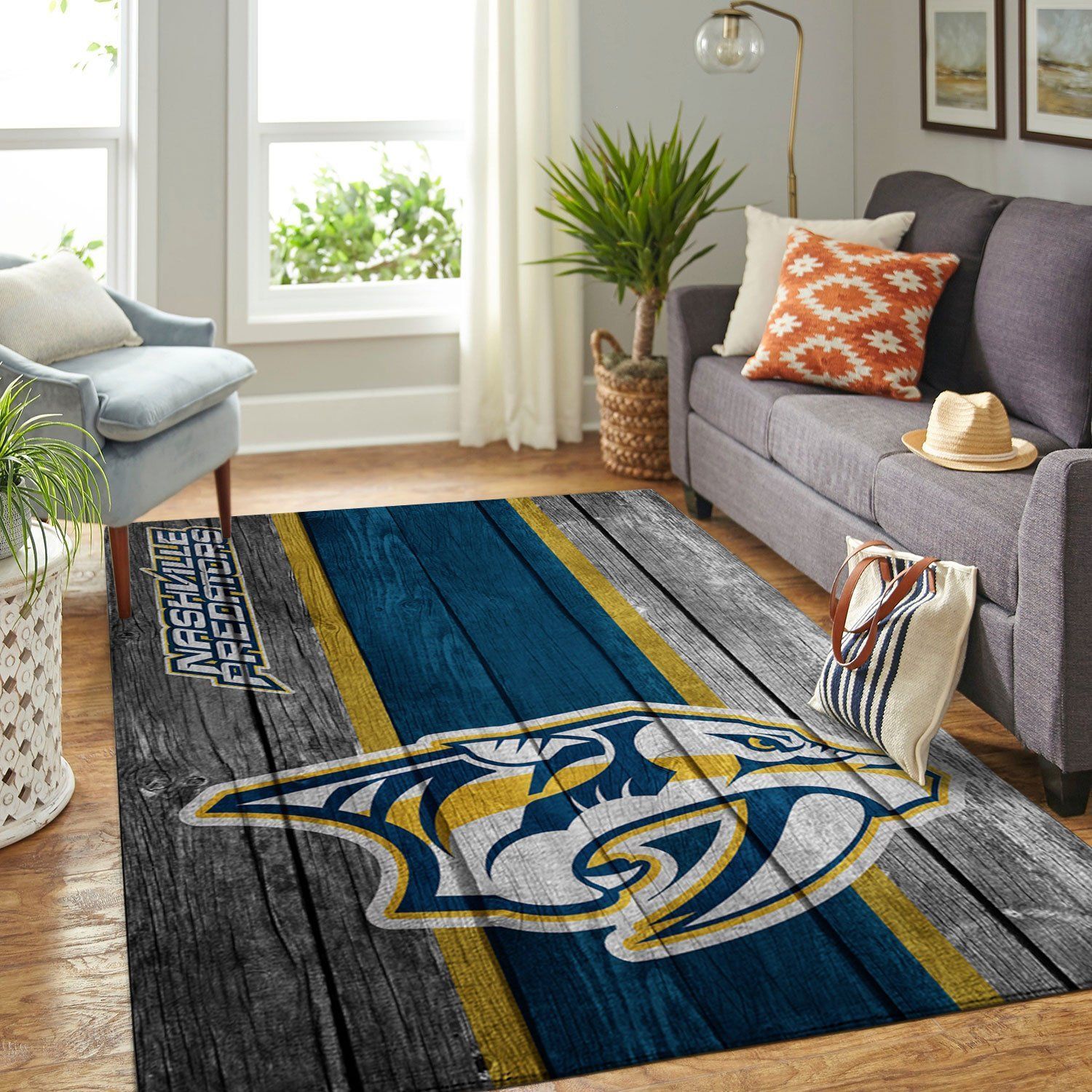 Nashville Predators Nhl Team Logo Wooden Style Nice Gift Home Decor Rectangle Area Rug - Indoor Outdoor Rugs