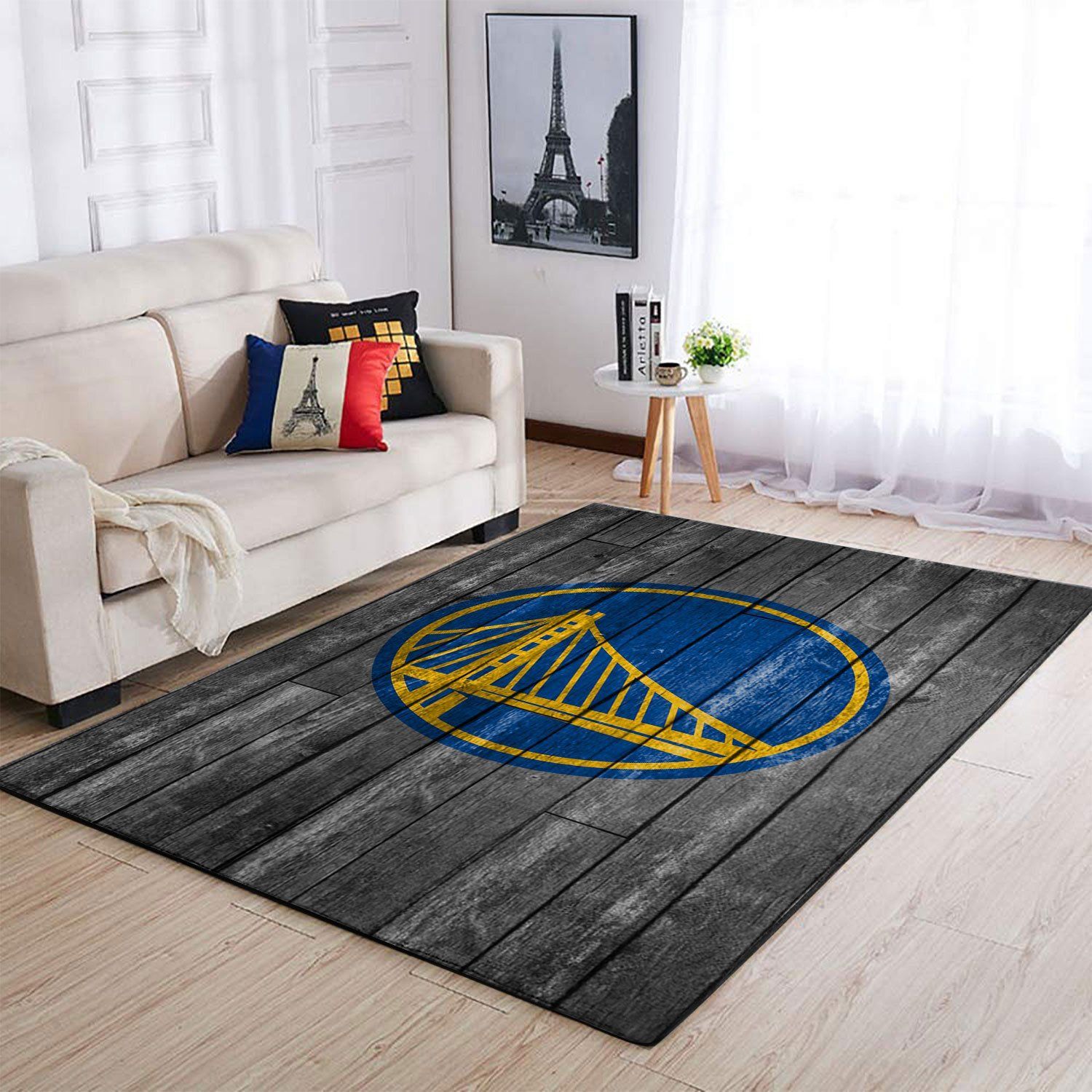 Golden State Warriors Nba Team Logo Grey Wooden Style Nice Gift Home Decor Rectangle Area Rug - Indoor Outdoor Rugs