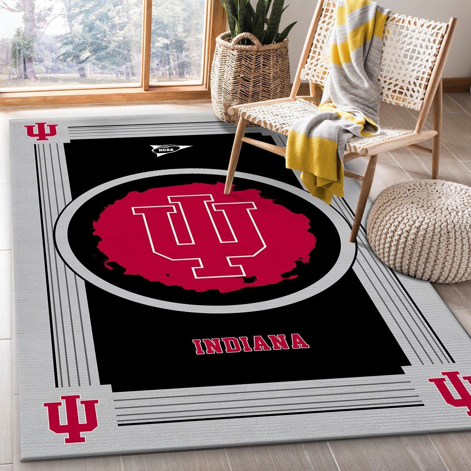 Indiana Hoosiers NCAA Team Logo Nice Gift Home Decor Rectangle Area Rug RER I6E1 - Indoor Outdoor Rugs