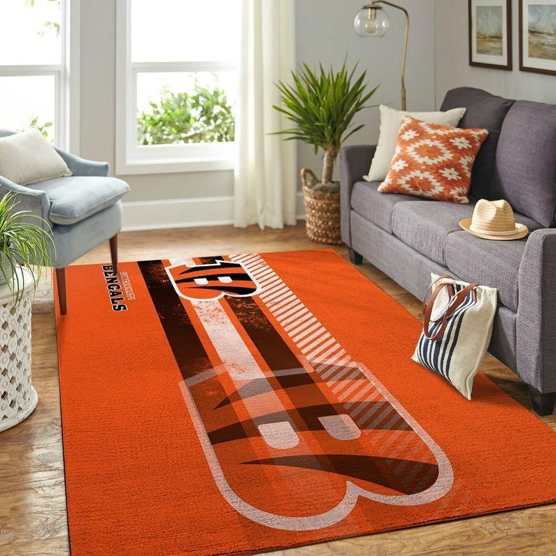 Cincinnati Bengals Nfl Team Logo Rug Room Carpet Custom Area Floor Home Decor - Indoor Outdoor Rugs