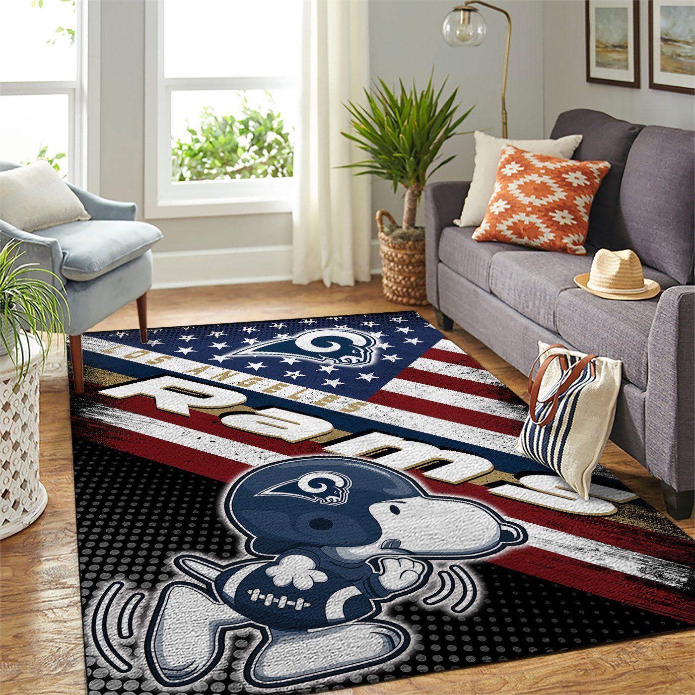 Los Angeles Rams Nfl Team Logo Snoopy Us Style Nice Gift Home Decor Rectangle Area Rug - Indoor Outdoor Rugs