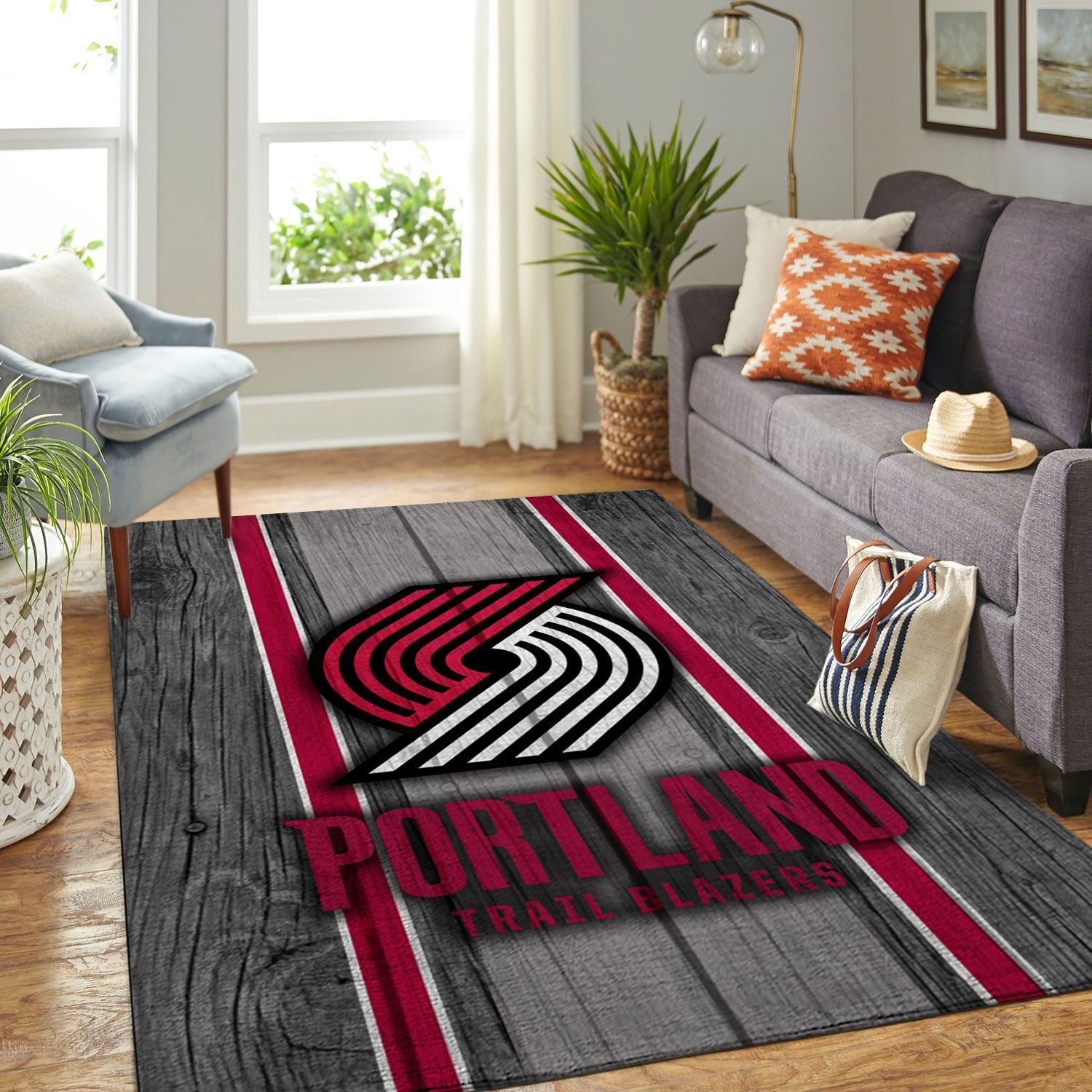 Portland Trailblazers Nba Team Logo Wooden Style Nice Gift Home Decor Rectangle Area Rug - Indoor Outdoor Rugs