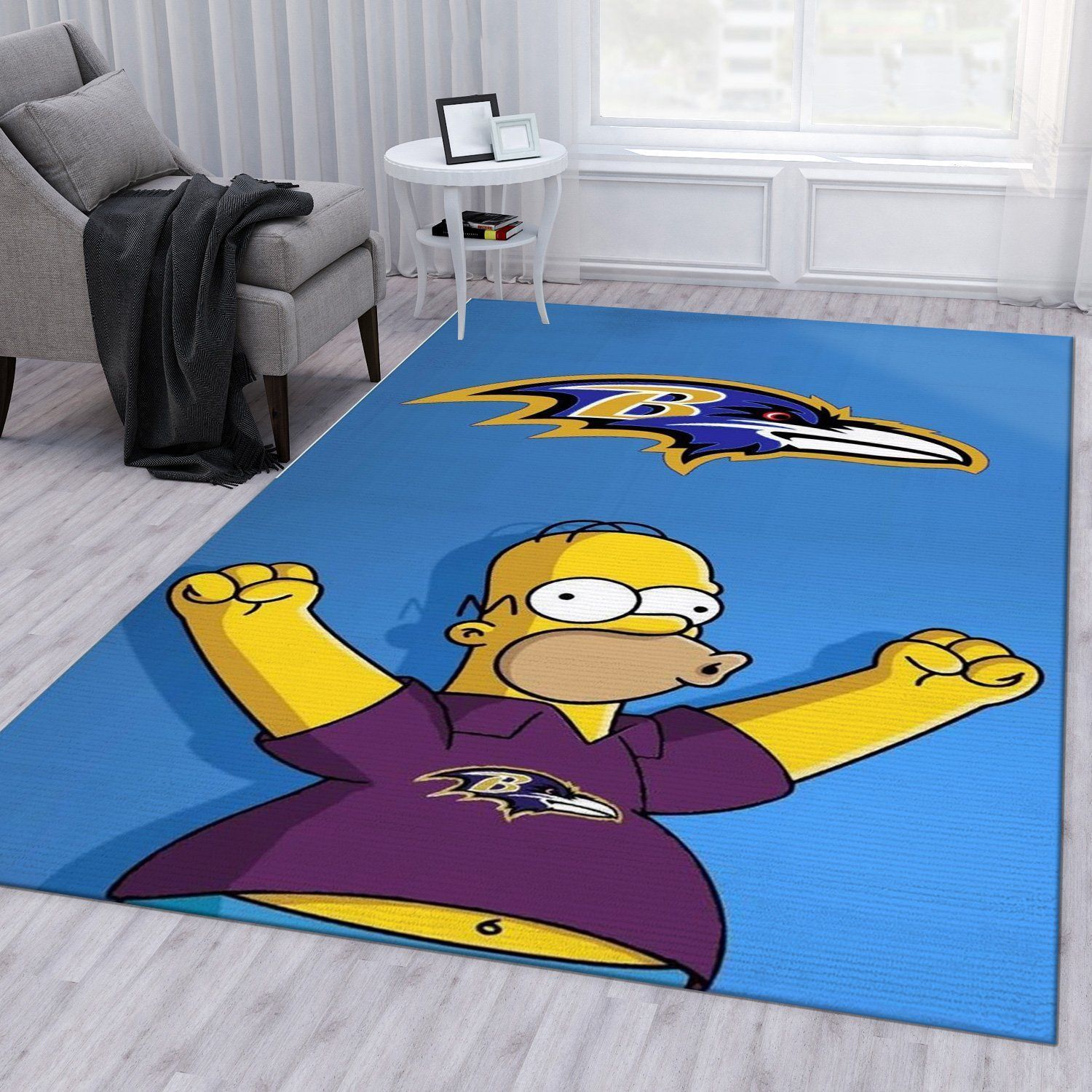 Homer Simpson Vs Baltimore Ravens Nfl Area Rug For Christmas Bedroom Rug Home Decor Floor Decor - Indoor Outdoor Rugs