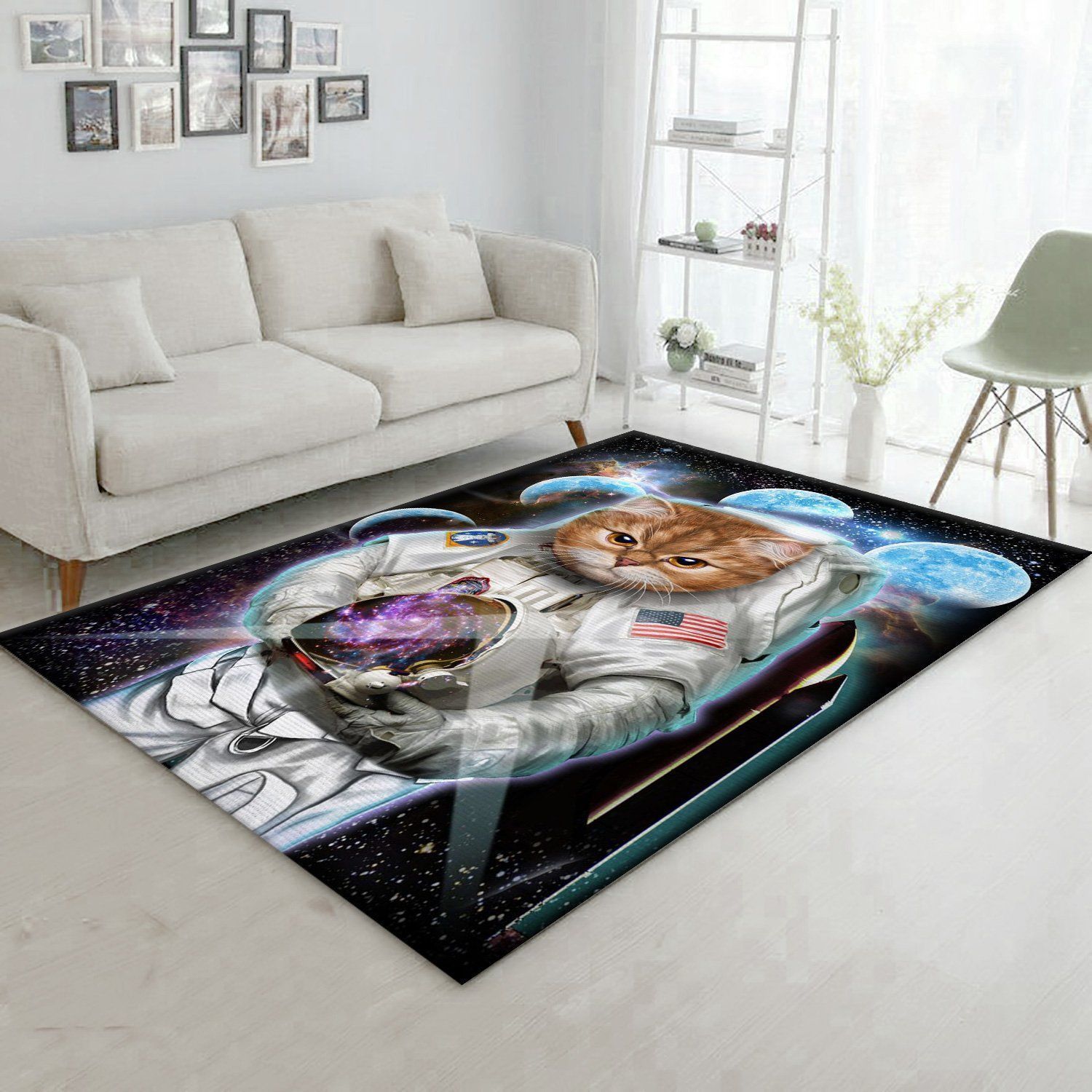 Astronaut Cat Explore Moon Area Rug Carpet Bedroom Home US Decor - Indoor Outdoor Rugs