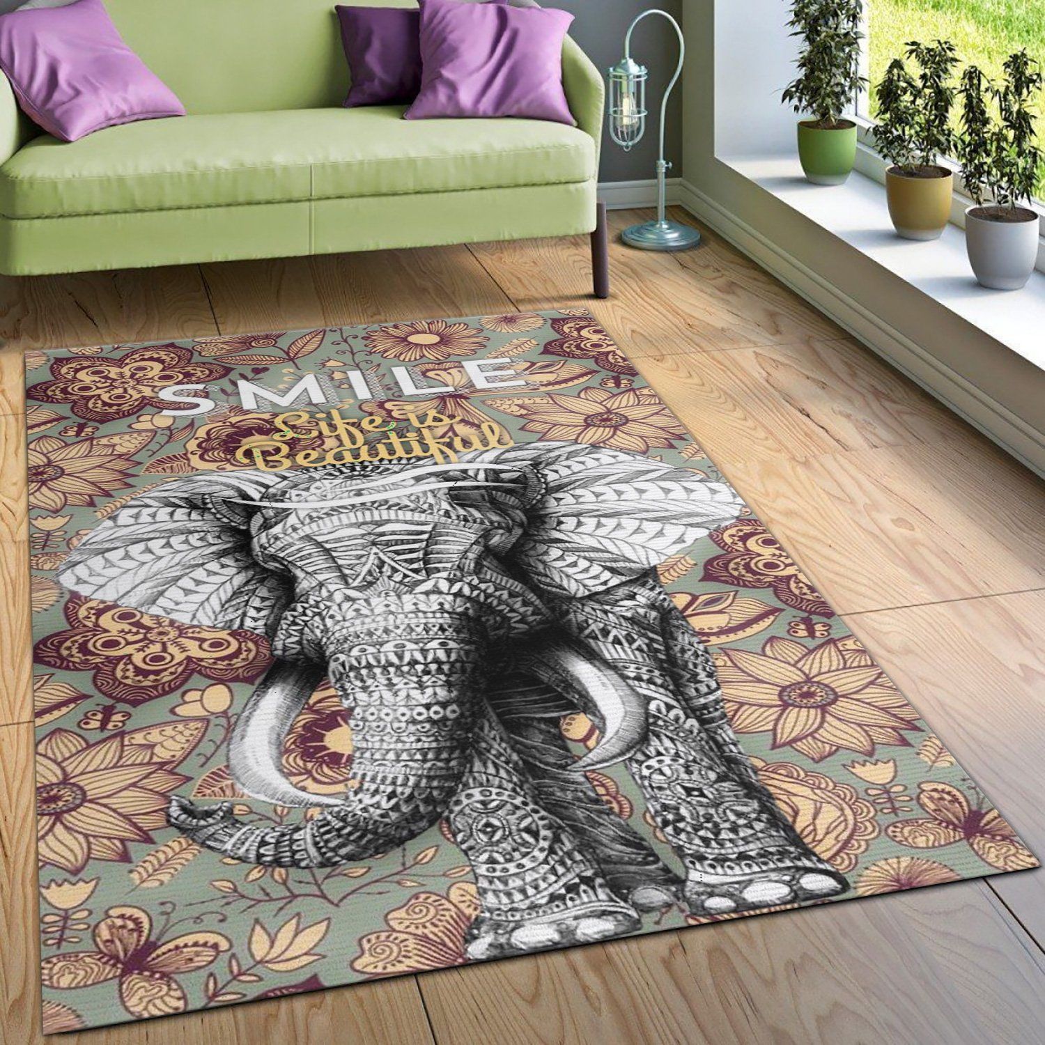 Elephant Mandala Rug Funny Gifts - Indoor Outdoor Rugs