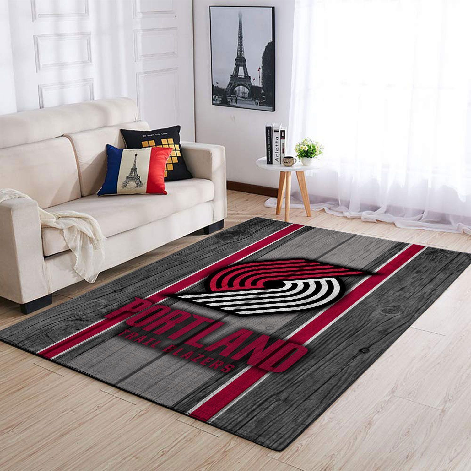 Portland Trailblazers Nba Team Logo Wooden Style Nice Gift Home Decor Rectangle Area Rug - Indoor Outdoor Rugs