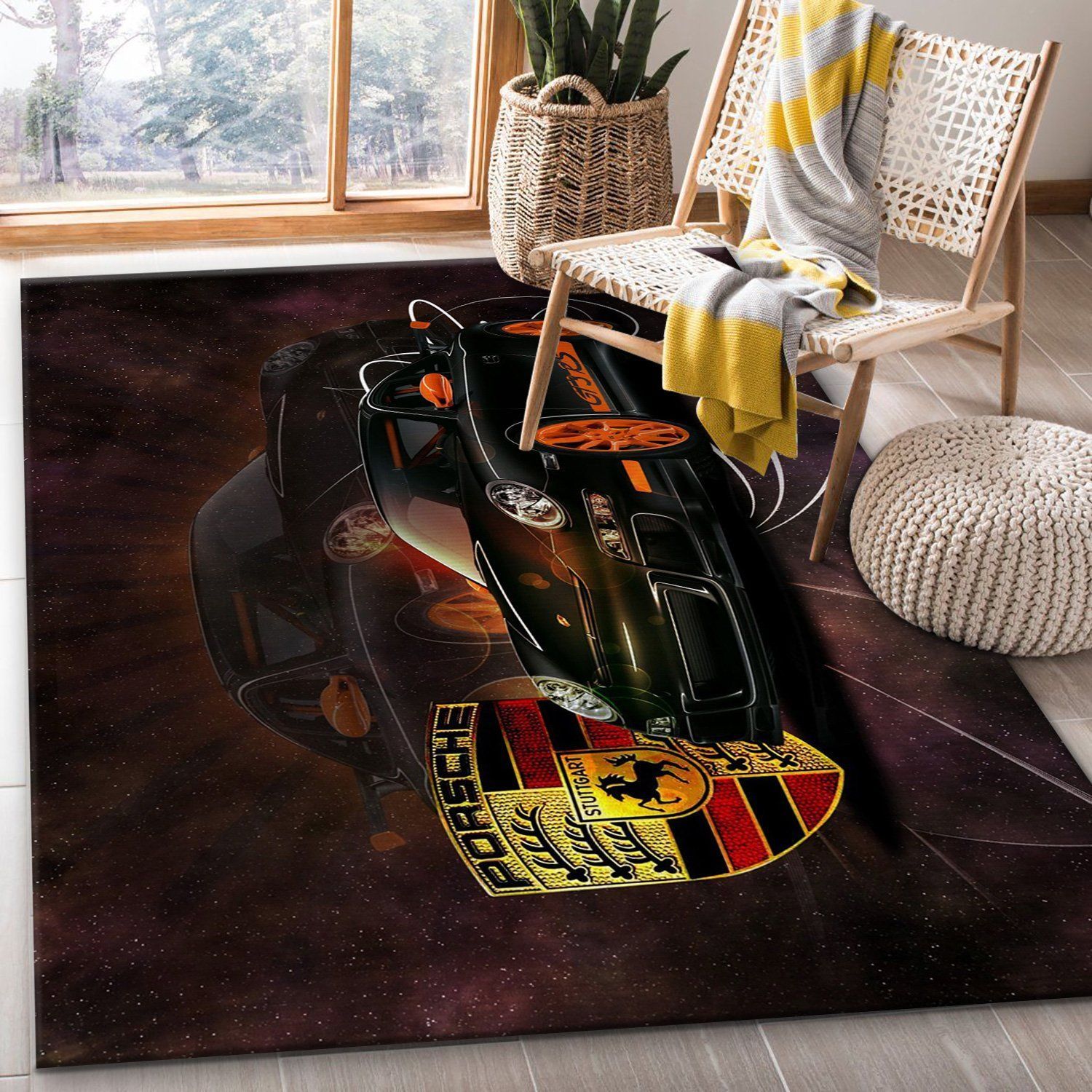 Porsche Car And Logo Area Rug For Christmas Bedroom Rug Home US Decor - Indoor Outdoor Rugs