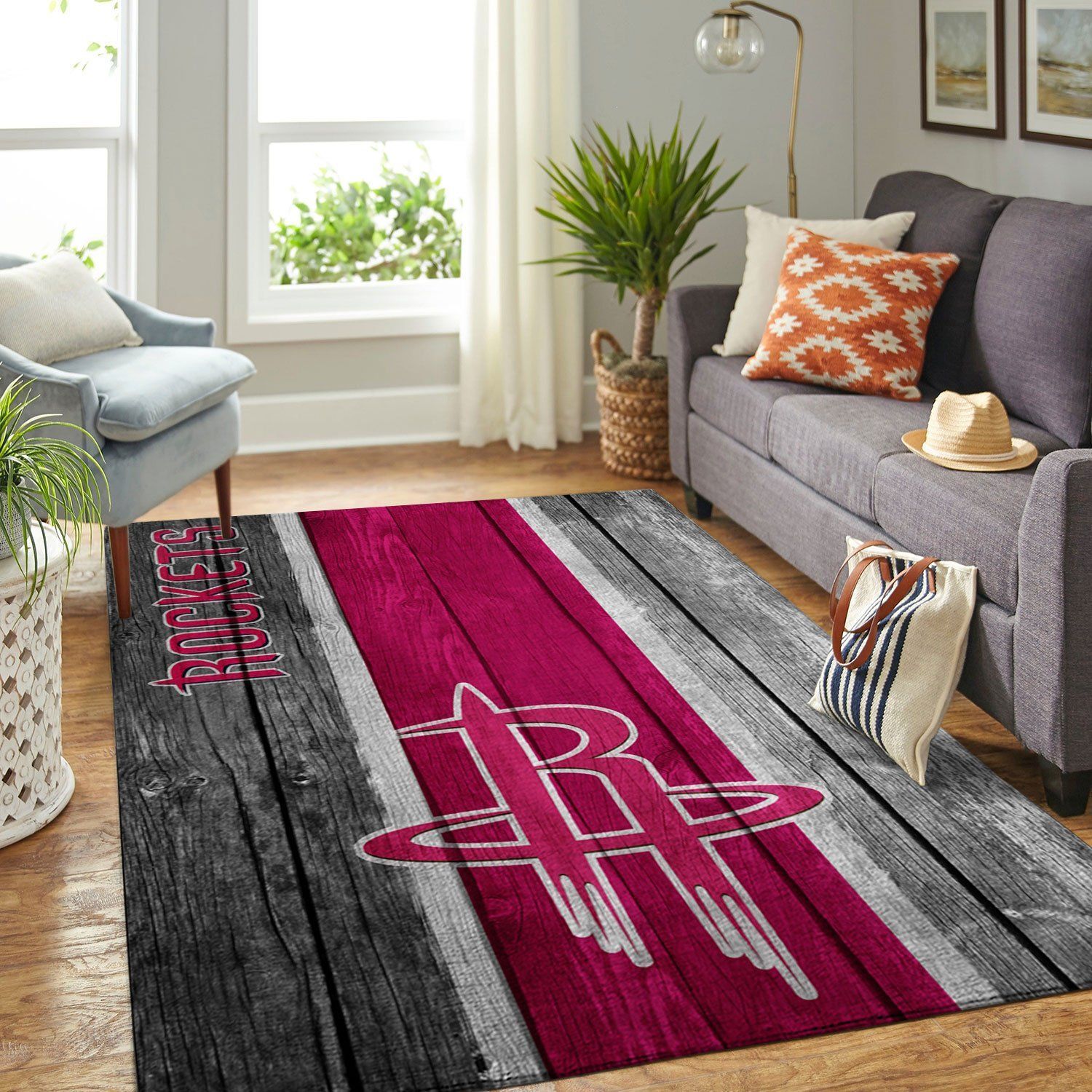 Houston Rockets Nba Team Logo Wooden Style Nice Gift Home Decor Rectangle Area Rug - Indoor Outdoor Rugs