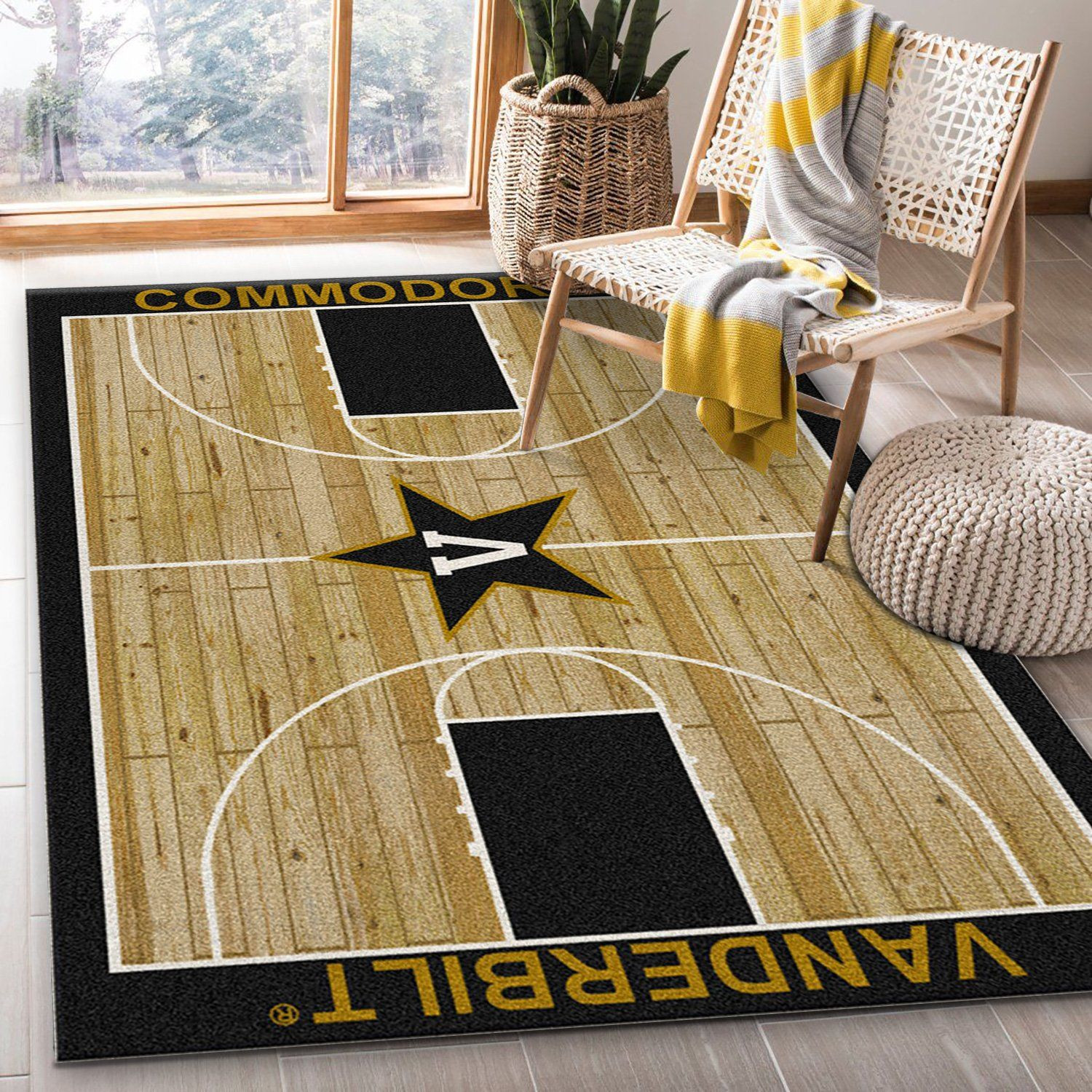 College Home Court Vanderbilt Basketball Team Logo Area Rug, Kitchen Rug, Home Decor Floor Decor - Indoor Outdoor Rugs