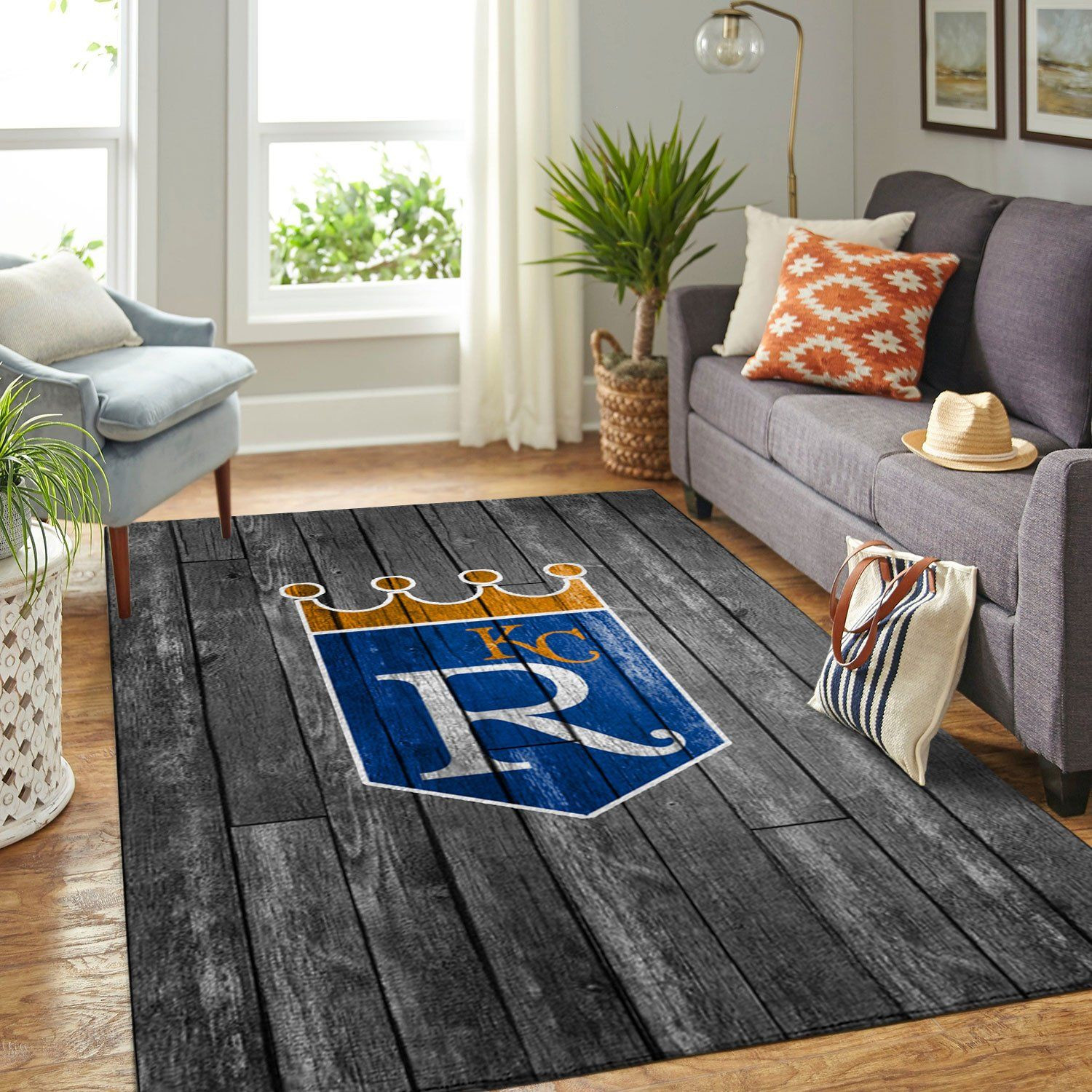 Kansas City Royals Mlb Team Logo Grey Wooden Style Style Nice Gift Home Decor Rectangle Area Rug - Indoor Outdoor Rugs