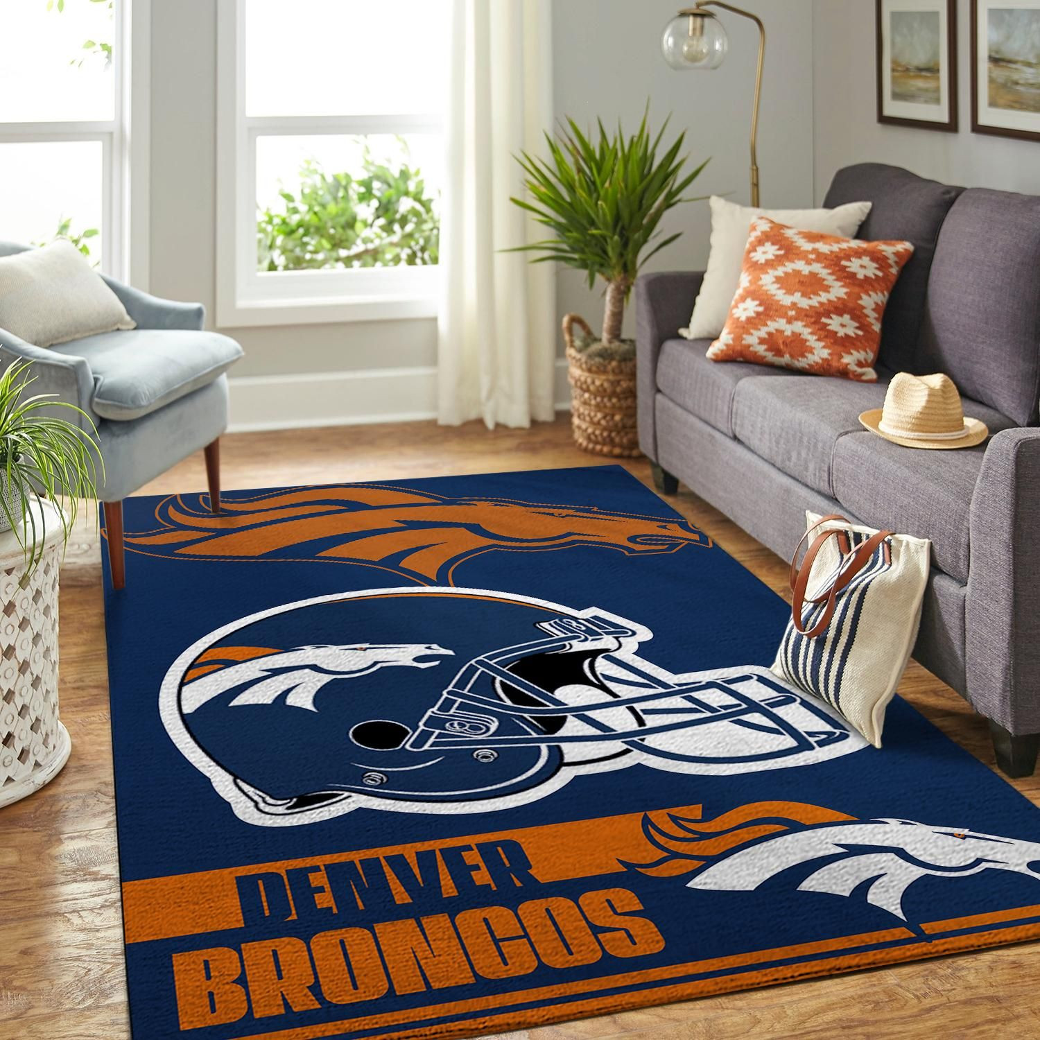 Denver Broncos Nfl Team Logo Helmet Nice Gift Home Decor Rectangle Area Rug - Indoor Outdoor Rugs