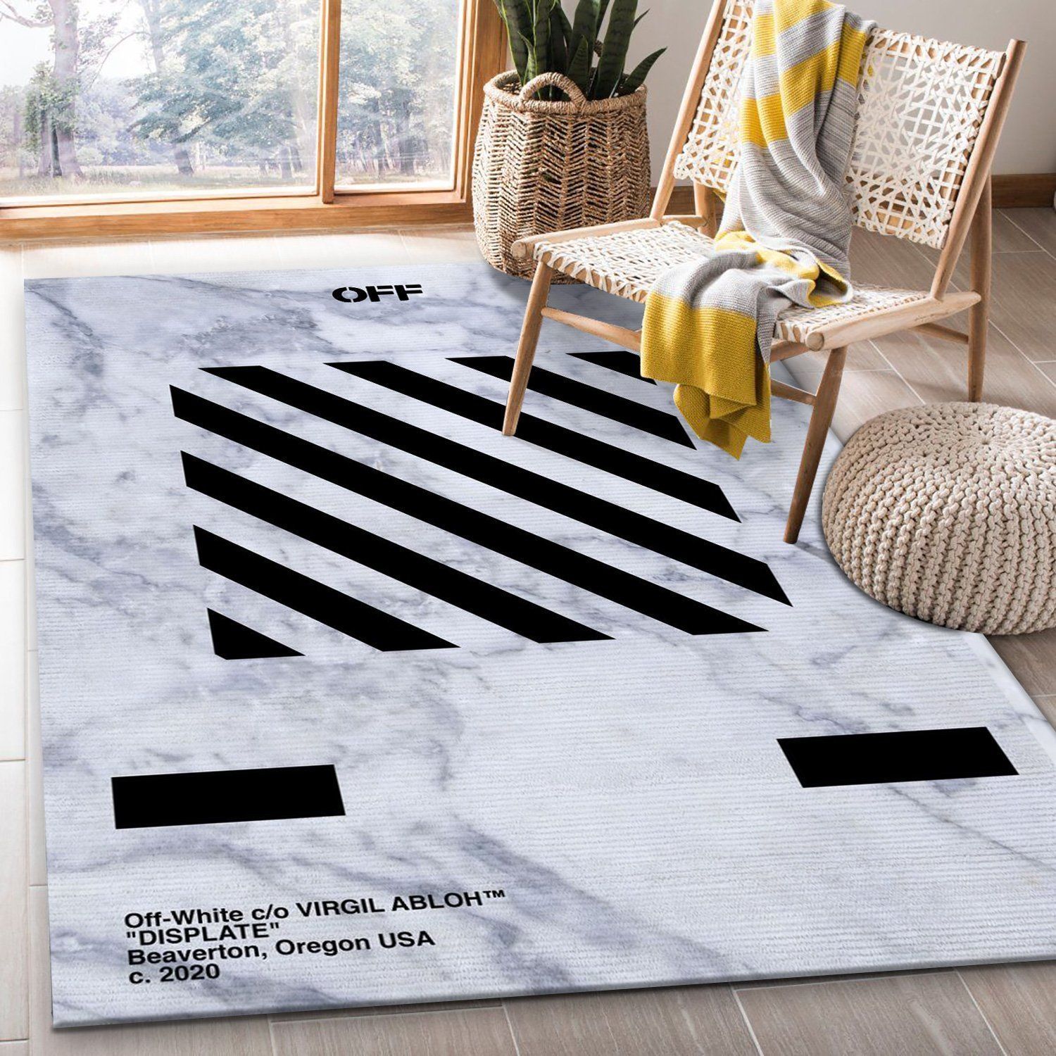 Off White Black Marmor Area Rug Living Room Rug Home Decor Floor Decor - Indoor Outdoor Rugs