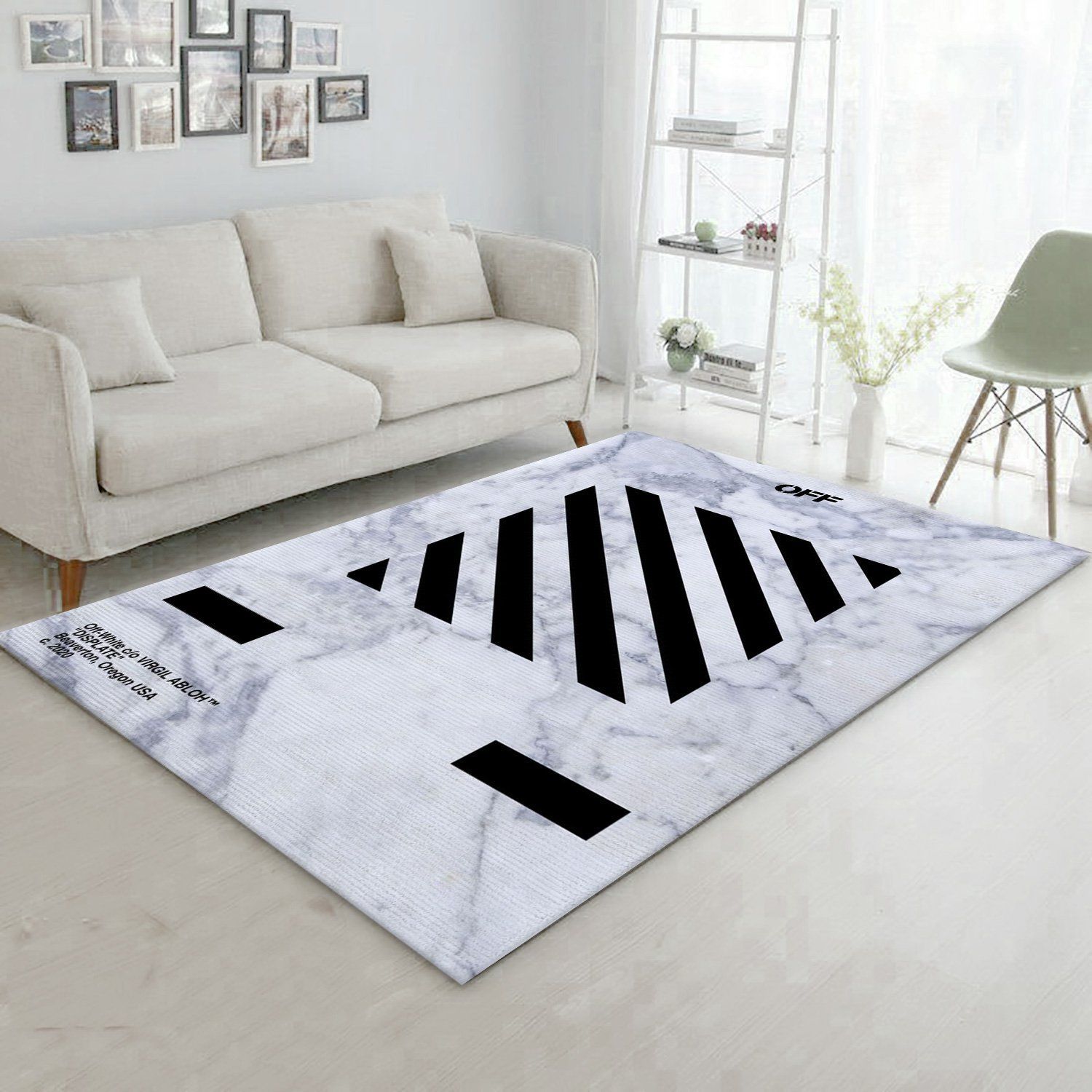 Off White Black Marmor Area Rug Living Room Rug Home Decor Floor Decor - Indoor Outdoor Rugs