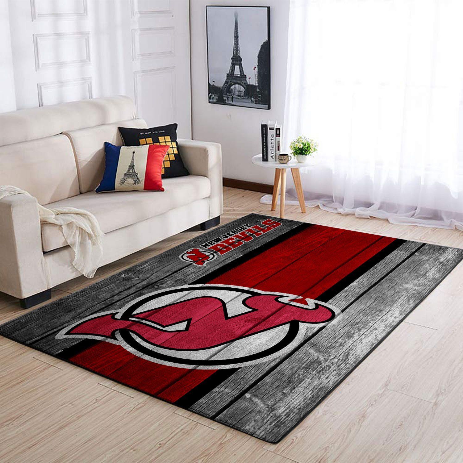 New Jersey Devils Nhl Team Logo Wooden Style Nice Gift Home Decor Rectangle Area Rug - Indoor Outdoor Rugs