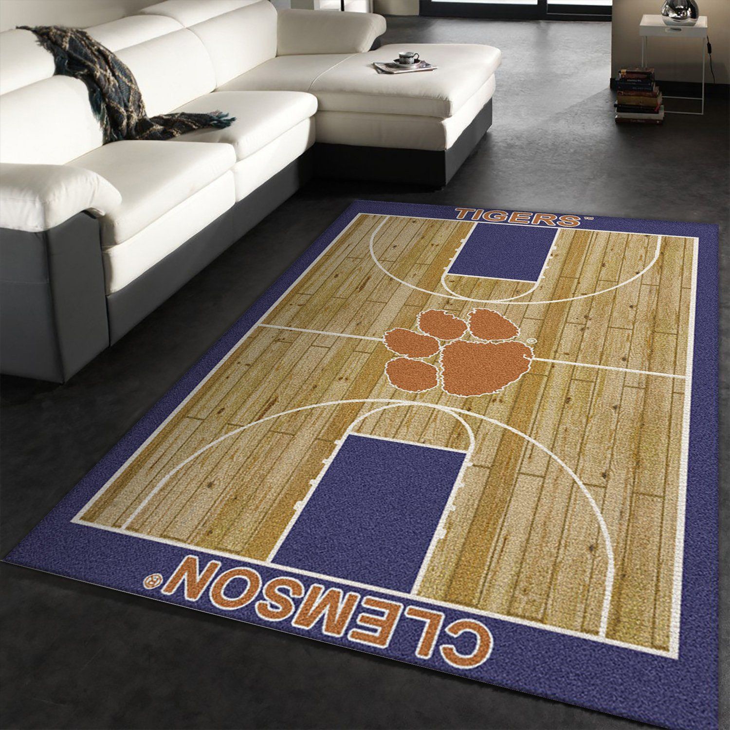 College Home Court Clemson Basketball Team Logo Area Rug, Living Room Rug, Home Decor Floor Decor - Indoor Outdoor Rugs