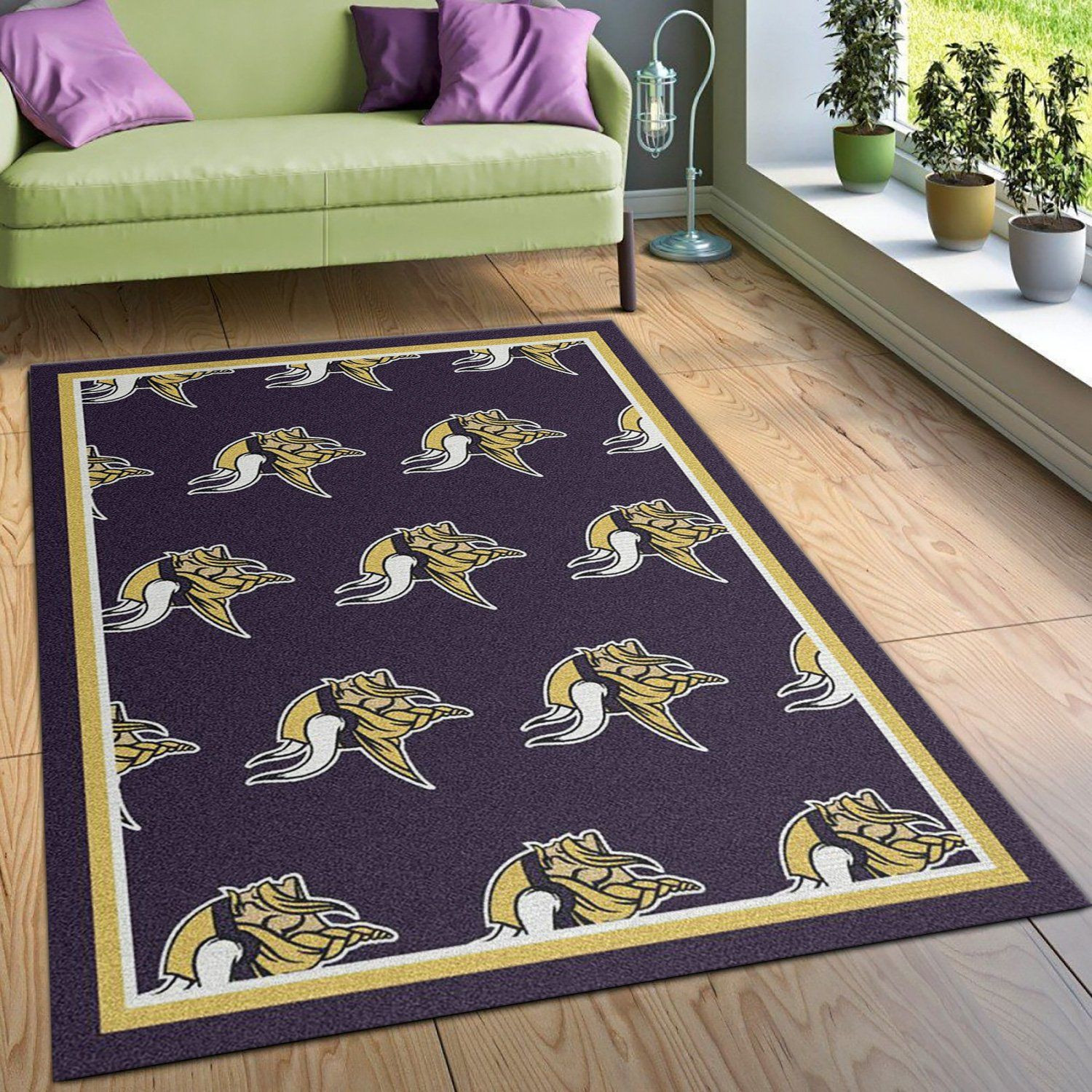 Minnesota Vikings Repeat Rug Nfl Team Area Rug, Kitchen Rug, Home Decor Floor Decor - Indoor Outdoor Rugs