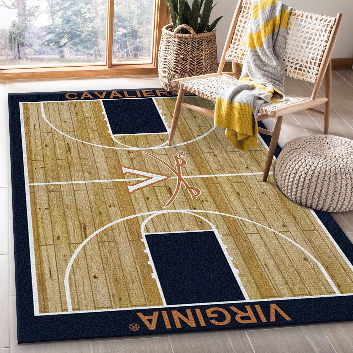 College Home Court Virginia Basketball Team Logo Area Rug, Bedroom Rug, Home US Decor - Indoor Outdoor Rugs