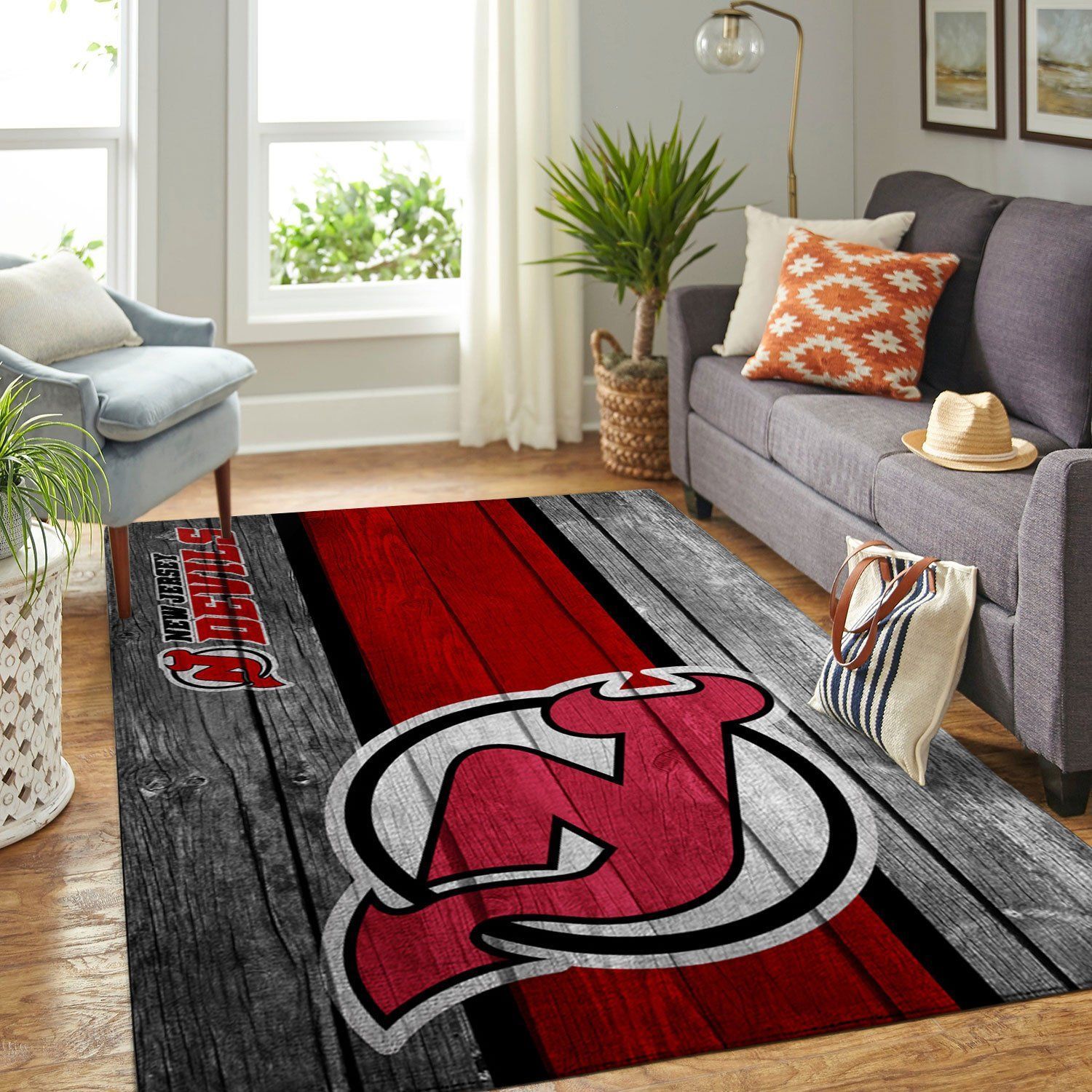 New Jersey Devils Nhl Team Logo Wooden Style Nice Gift Home Decor Rectangle Area Rug - Indoor Outdoor Rugs