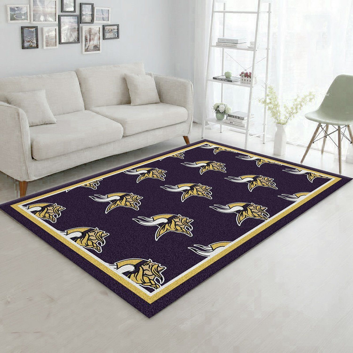 Minnesota Vikings Repeat Rug Nfl Team Area Rug, Kitchen Rug, Home Decor Floor Decor - Indoor Outdoor Rugs