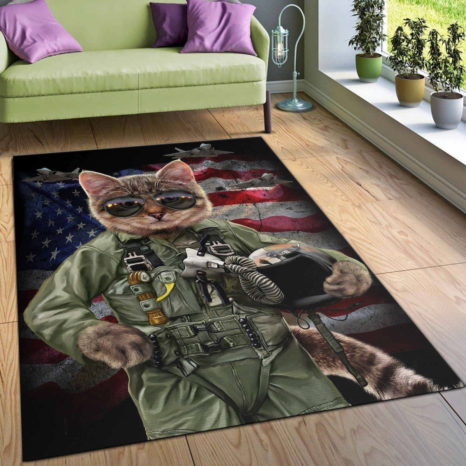 Cat Pilot In The Air Force Area Rug Kitchen Rug US Gift Decor - Indoor Outdoor Rugs