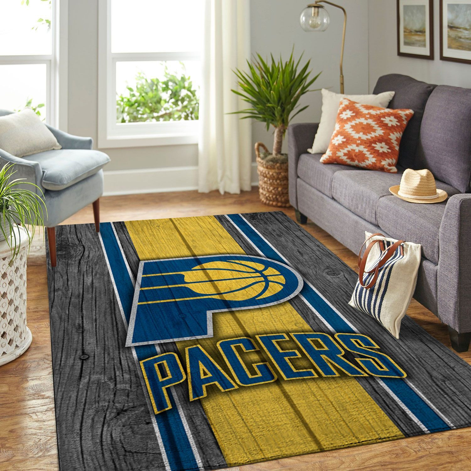 Indiana Pacers Nba Team Logo Wooden Style Nice Gift Home Decor Rectangle Area Rug - Indoor Outdoor Rugs