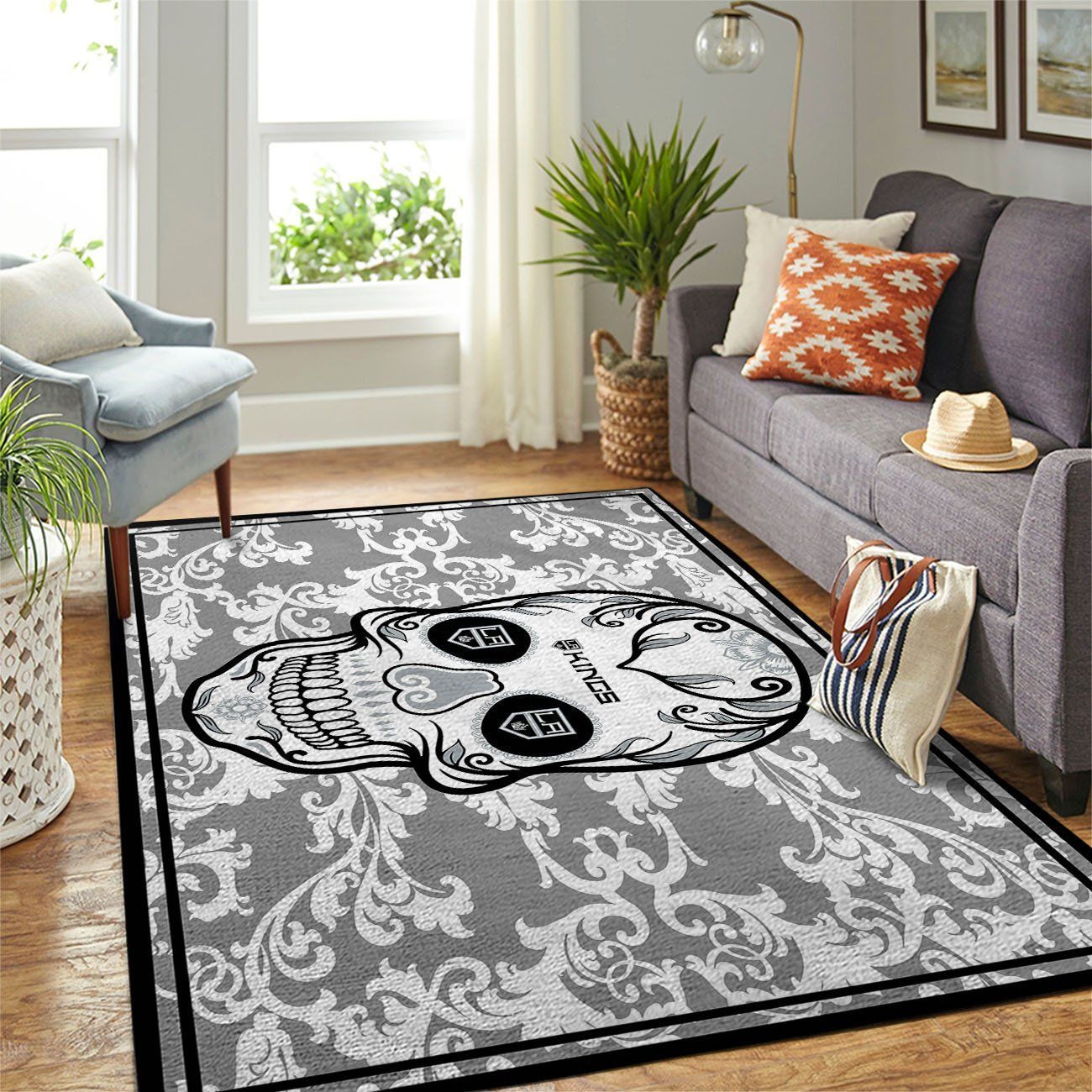 Los Angeles Kings Nhl Team Logo Skull Flower Style Nice Gift Home Decor Rectangle Area Rug - Indoor Outdoor Rugs