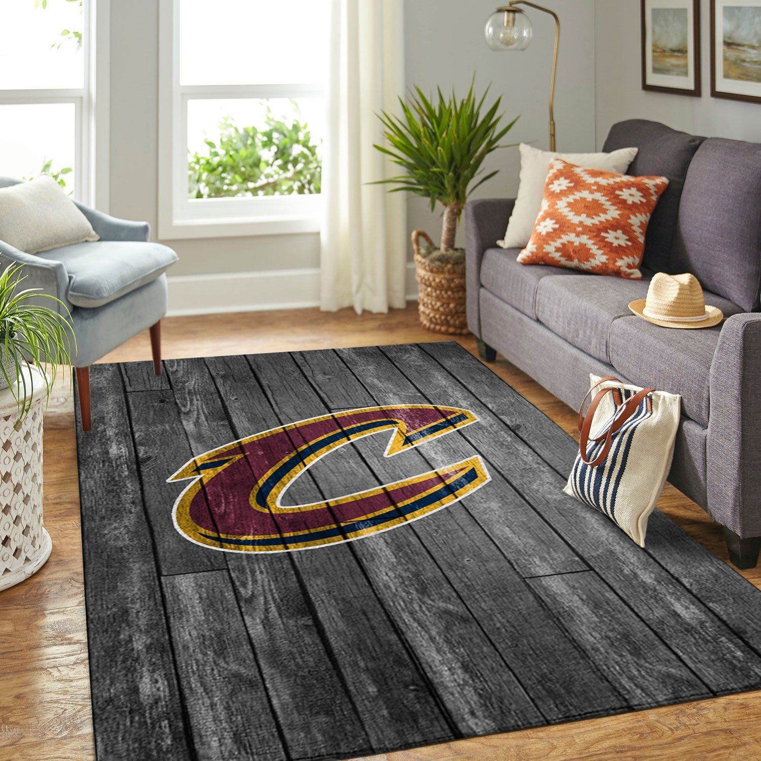 Cleveland Cavaliers Nba Team Logo Grey Wooden Style Nice Gift Home Decor Rectangle Area Rug - Indoor Outdoor Rugs