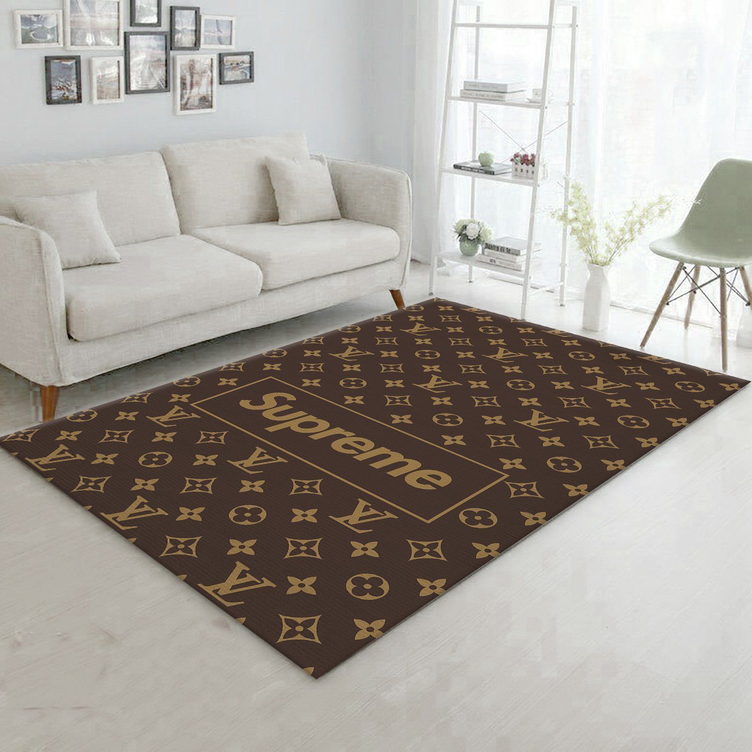 Lv And Supreme Fashion Brand Rug Area Rug Floor Decor - Indoor Outdoor Rugs