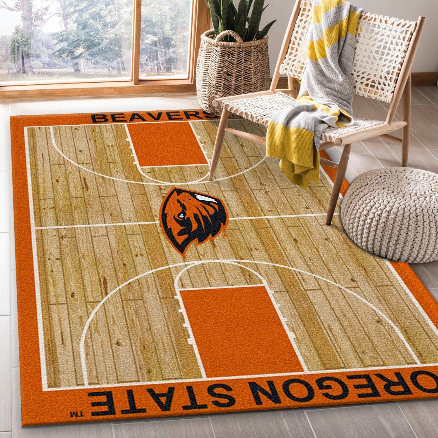 College Home Court Oregon State Basketball Team Logo Area Rug, Kitchen Rug, Home US Decor - Indoor Outdoor Rugs