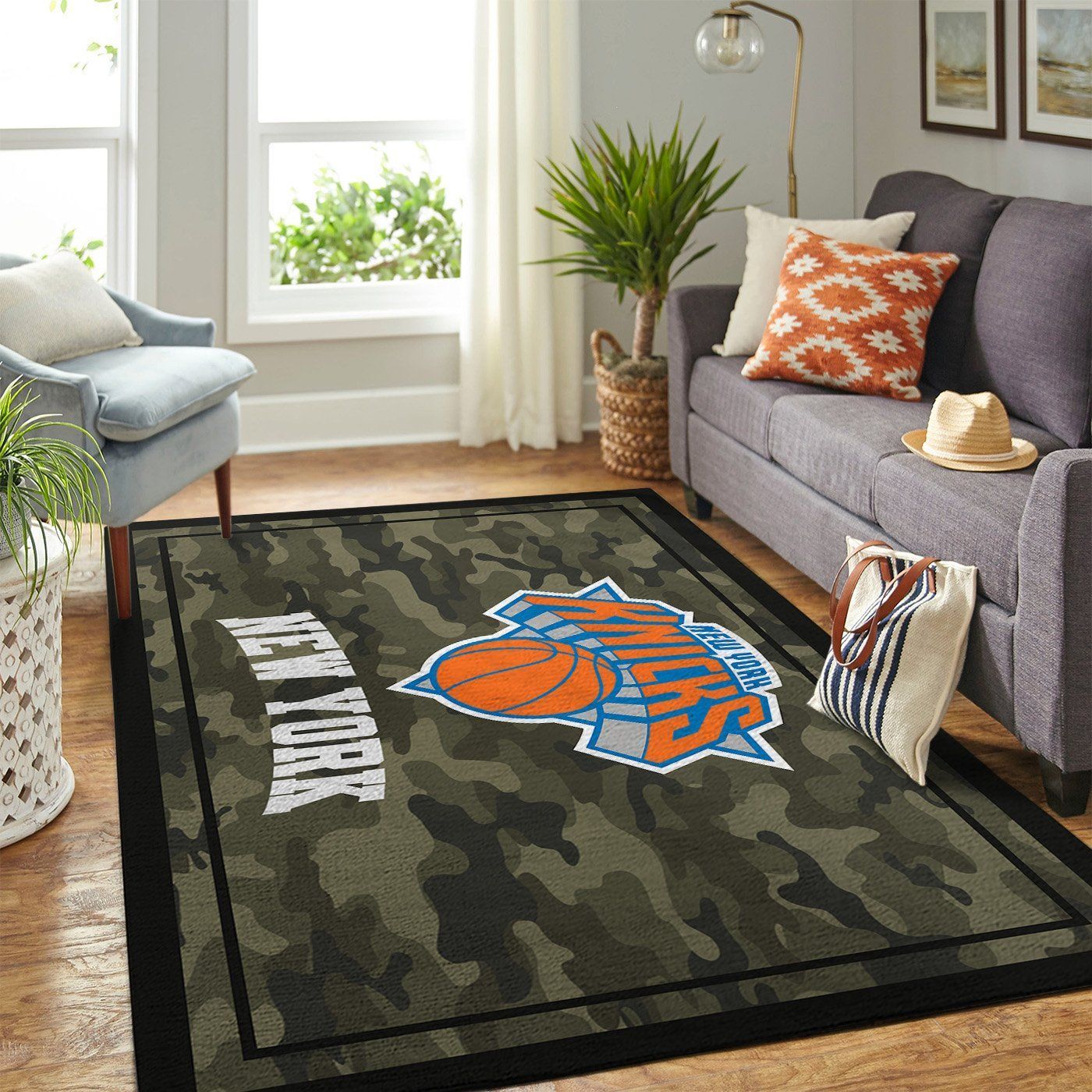 New York Knicks Nba Team Logo Camo Style Nice Gift Home Decor Area Rug Rugs For Living Room - Indoor Outdoor Rugs