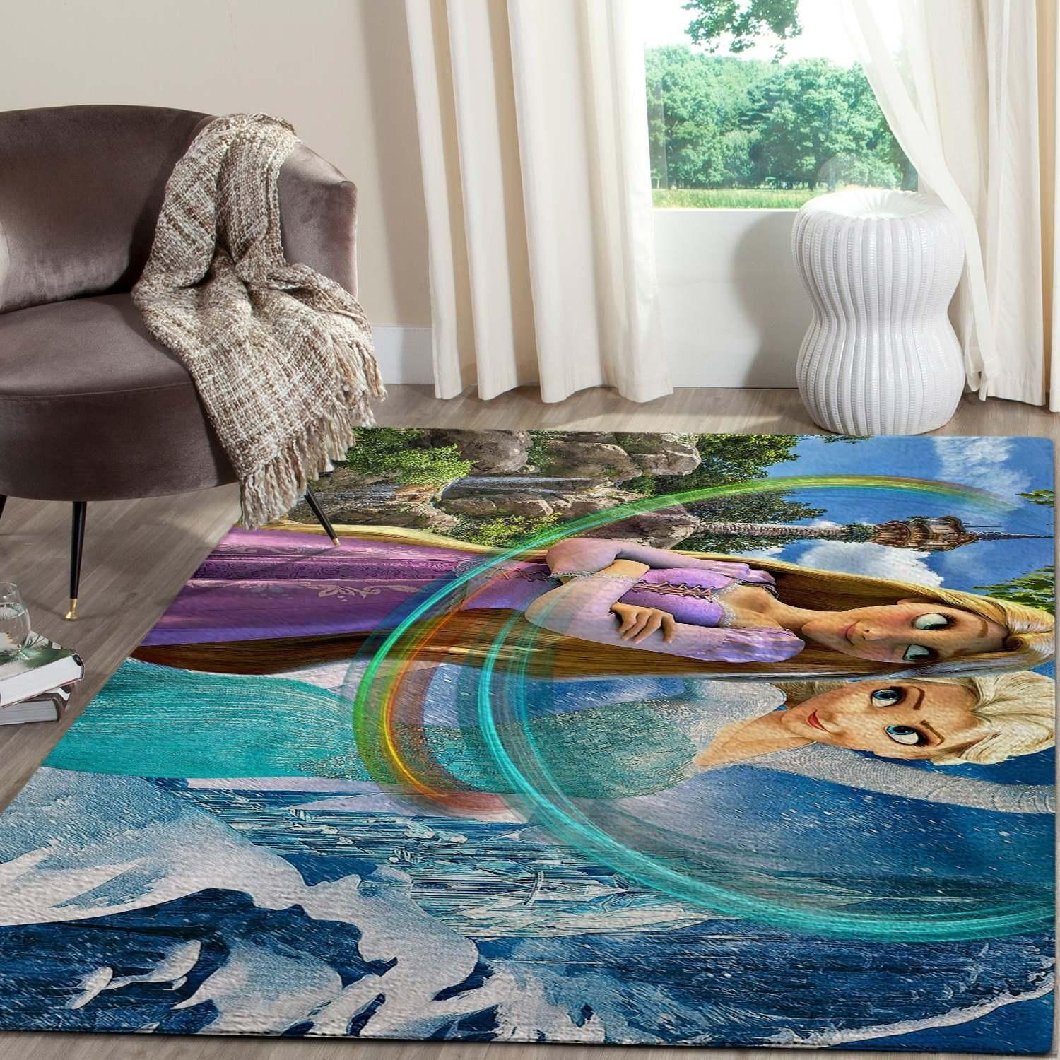 Rapunzel And Elsa Disney Living Room Area Rug For Christmas, Bedroom Rug,  US Gift Decor - Indoor Outdoor Rugs