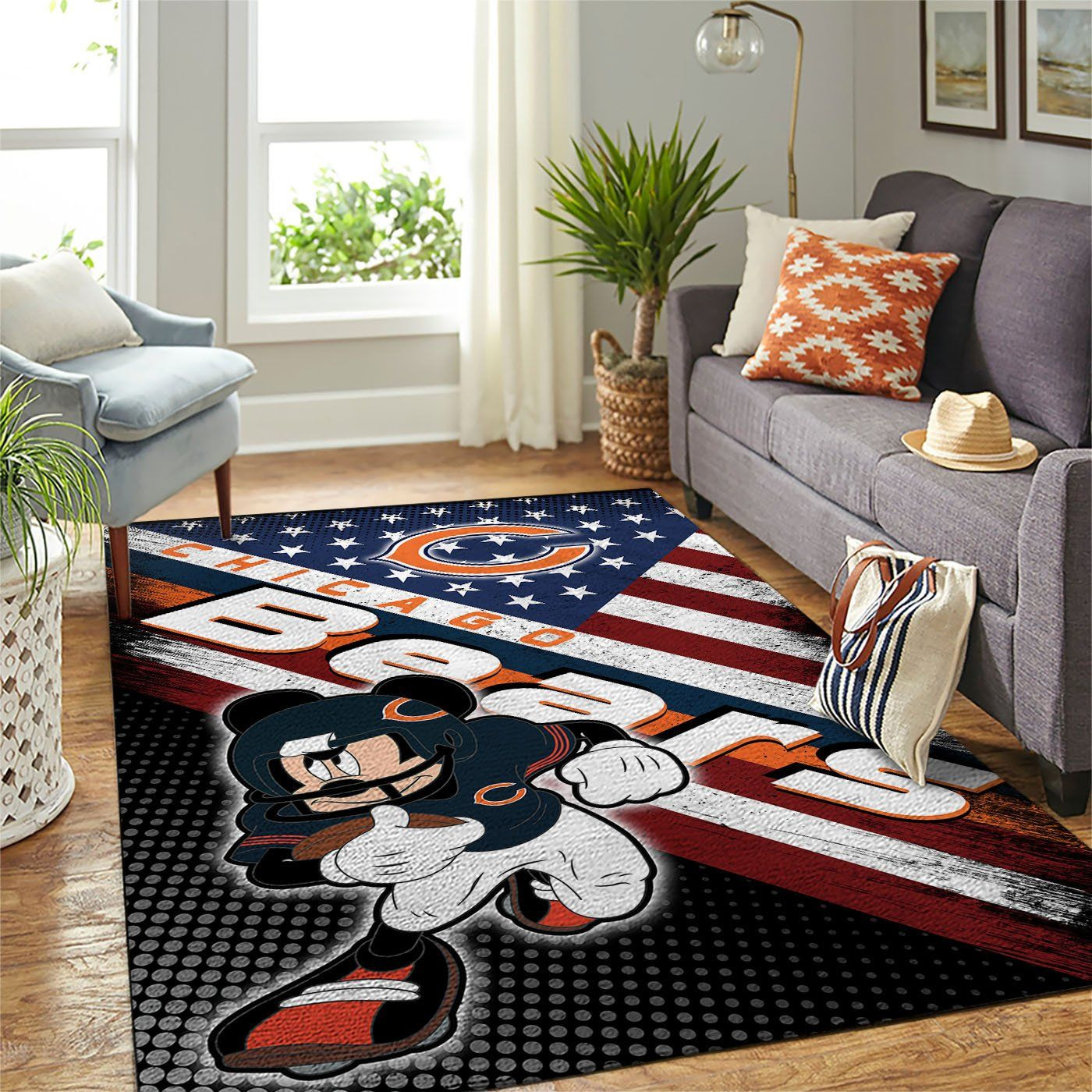 Chicago Bears Nfl Team Logo Mickey Us Style Nice Gift Home Decor Rectangle Area Rug - Indoor Outdoor Rugs