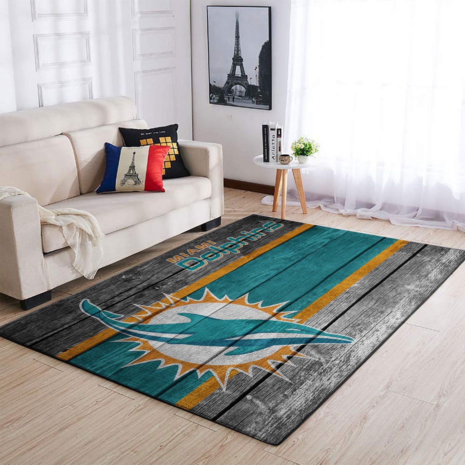 Miami Dolphins Nfl Team Logo Wooden Style Style Nice Gift Home Decor Rectangle Area Rug - Indoor Outdoor Rugs