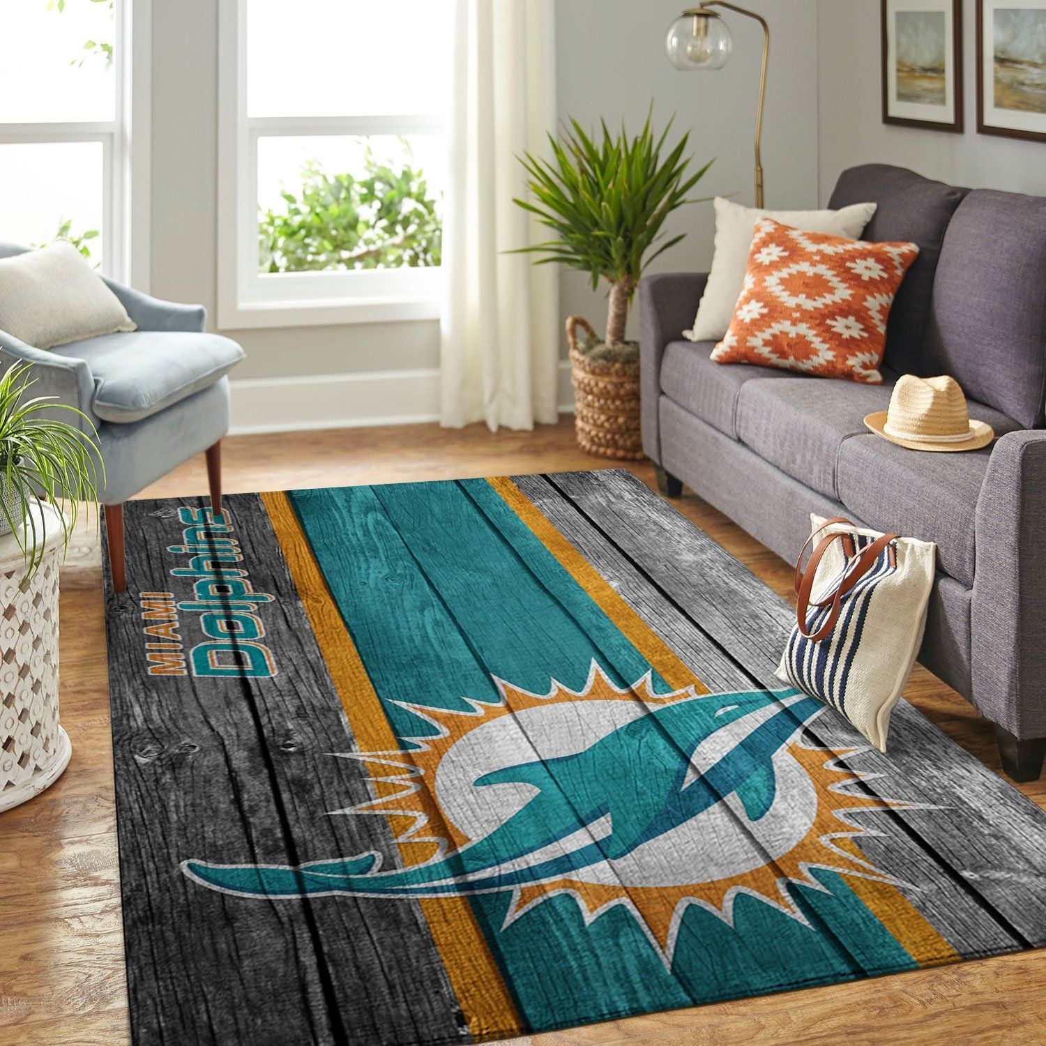 Miami Dolphins Nfl Team Logo Wooden Style Style Nice Gift Home Decor Rectangle Area Rug - Indoor Outdoor Rugs