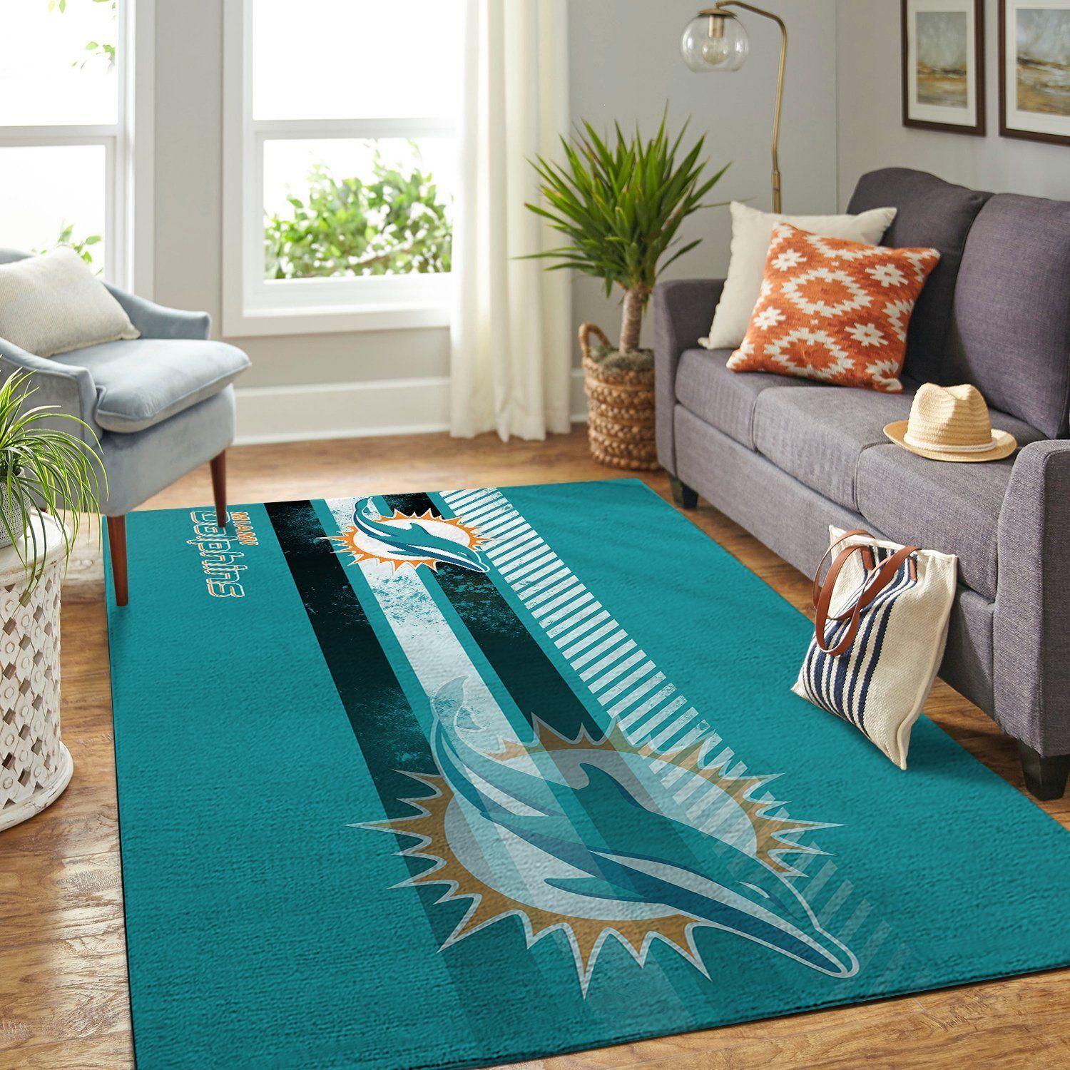 Miami Dolphins Nfl Team Logo Nice Gift Home Decor Rectangle Area Rug - Indoor Outdoor Rugs